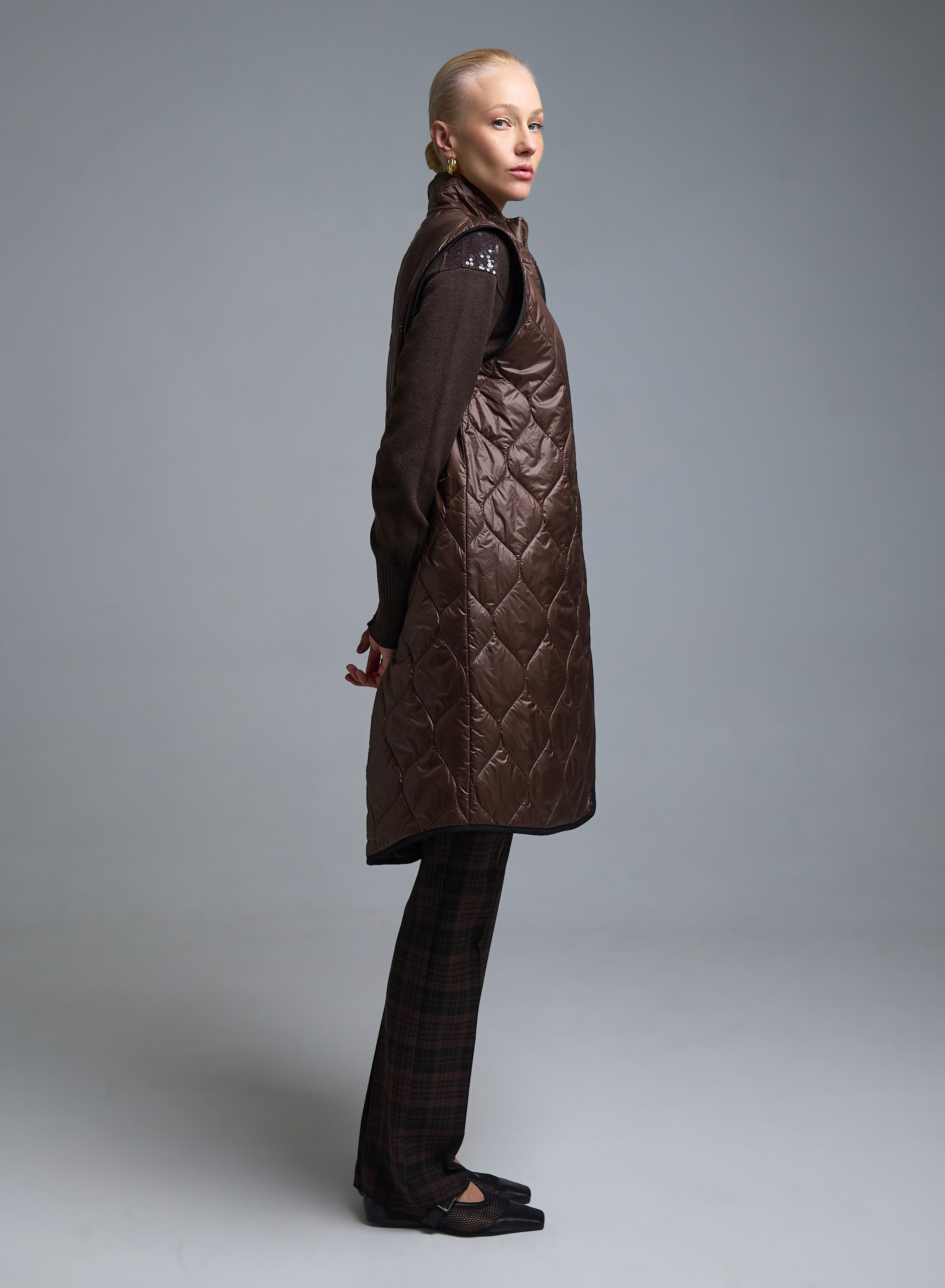 Σοκολά αμάνικο Μπουφάν με επένδυση Milla - 4