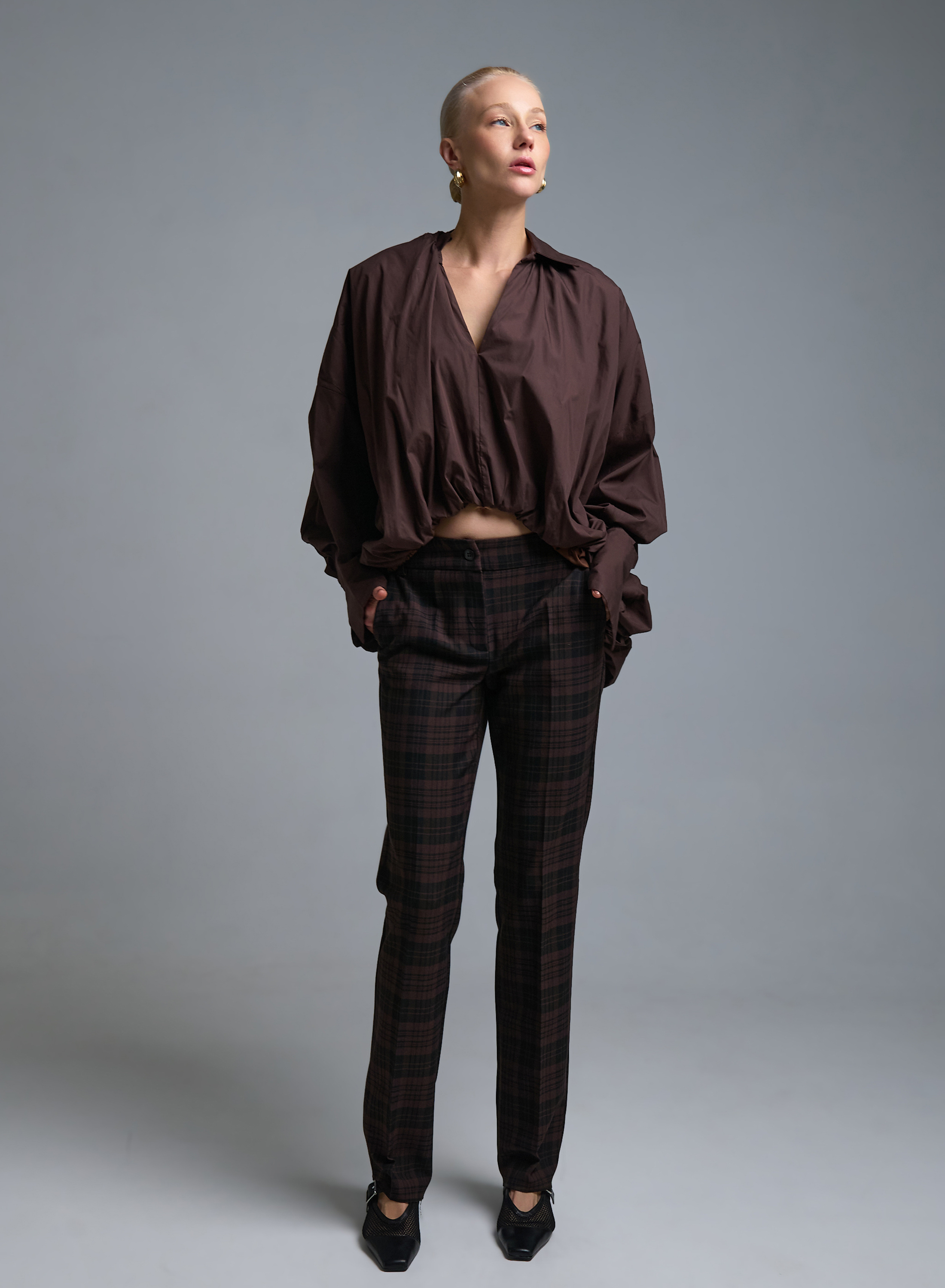 Brown-Black straight fit plaid Trousers Emme Marella - 2