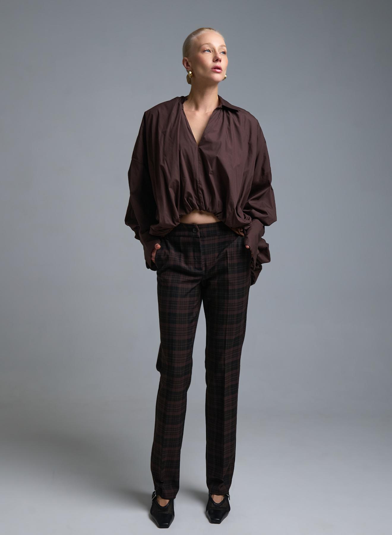 Brown-Black straight fit plaid Trousers Emme Marella - 3
