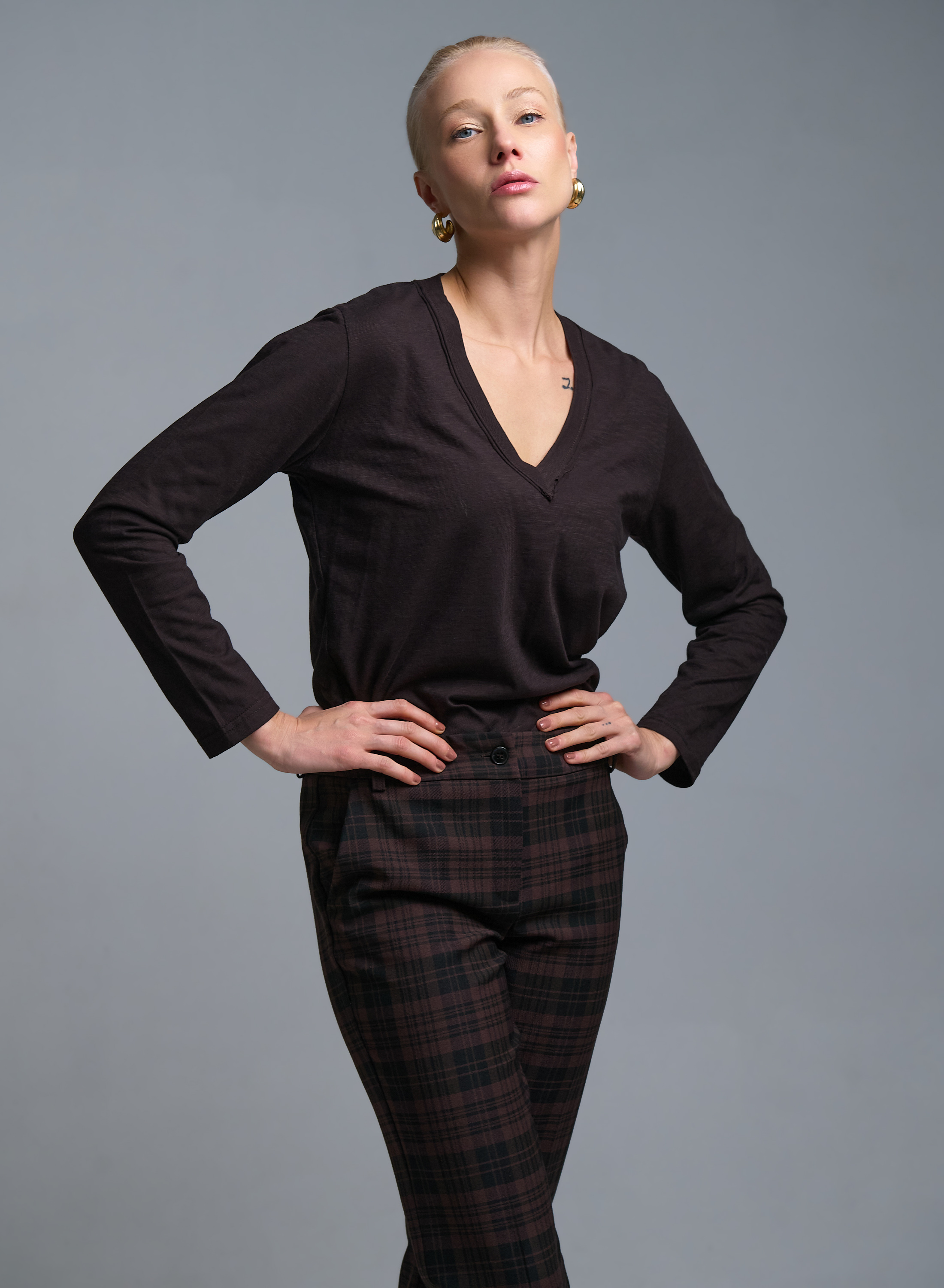 Brown-Black straight fit plaid Trousers Emme Marella - 3