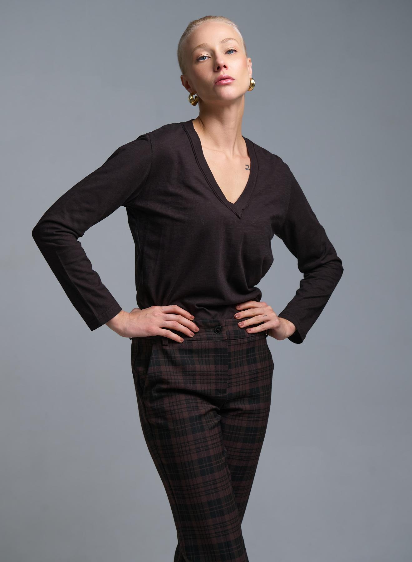 Brown-Black straight fit plaid Trousers Emme Marella - 4