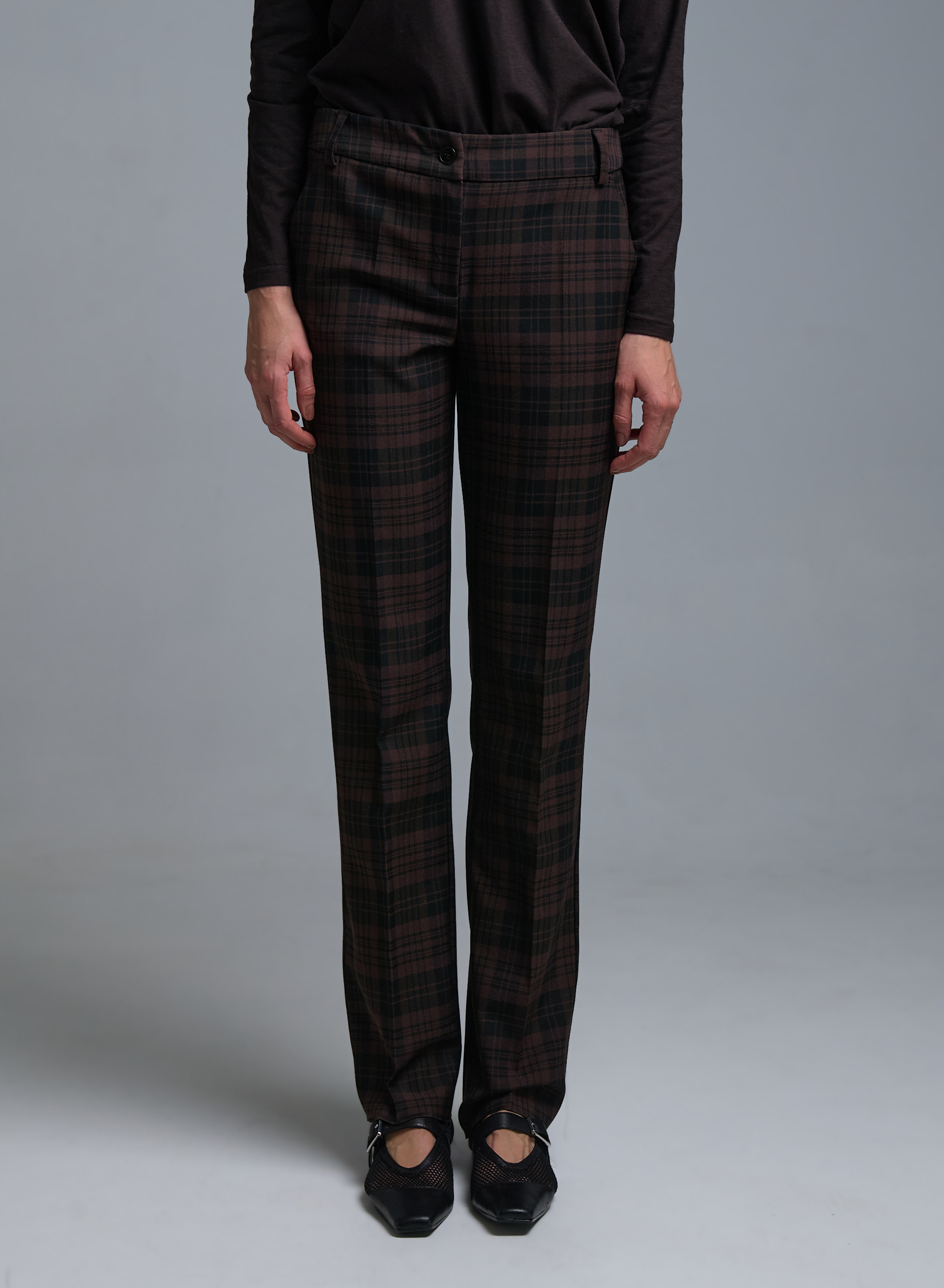 Brown-Black straight fit plaid Trousers Emme Marella - 1