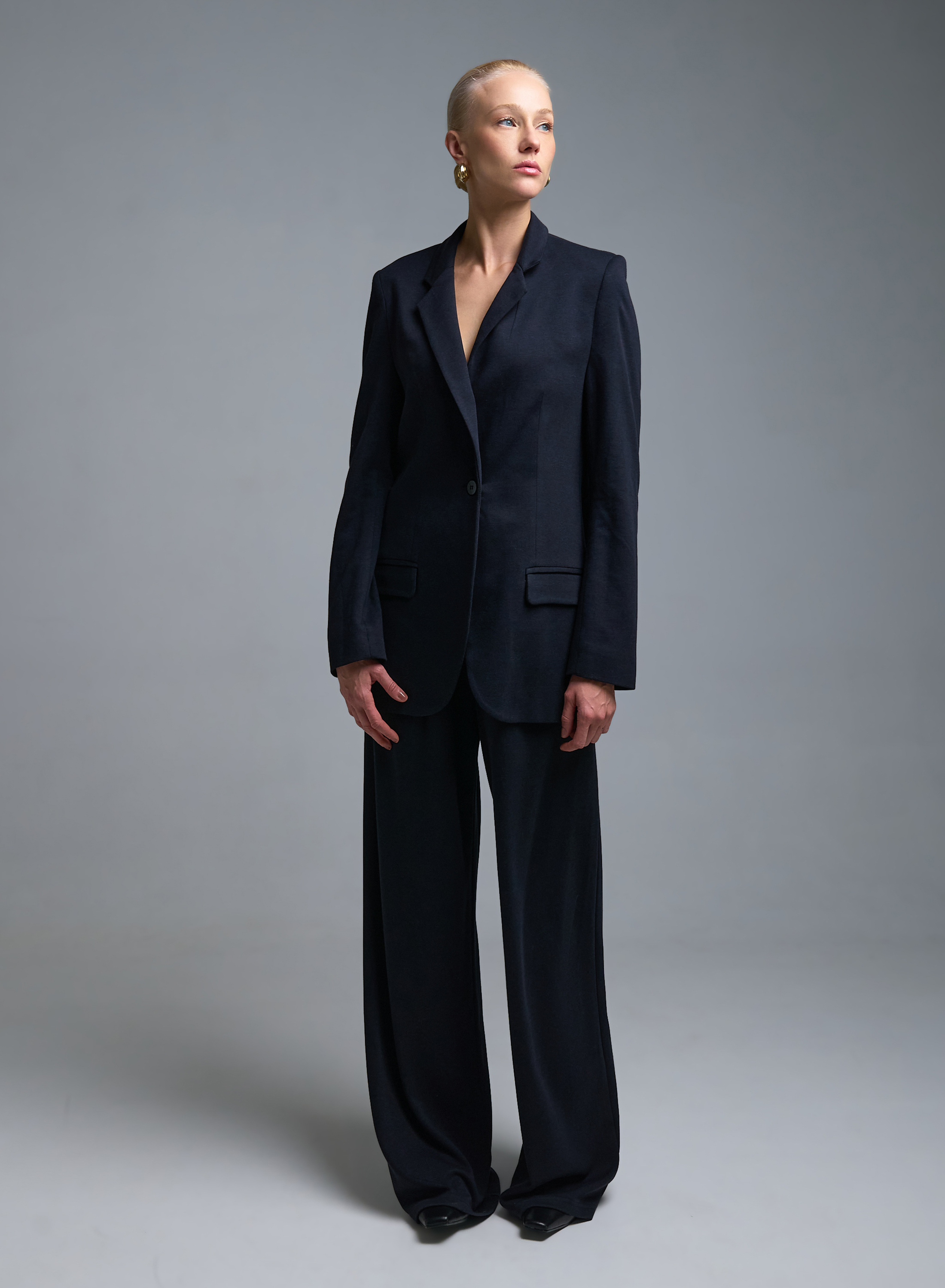 Blue loose fit pleated Trousers with elasticated waistband Milla - 0