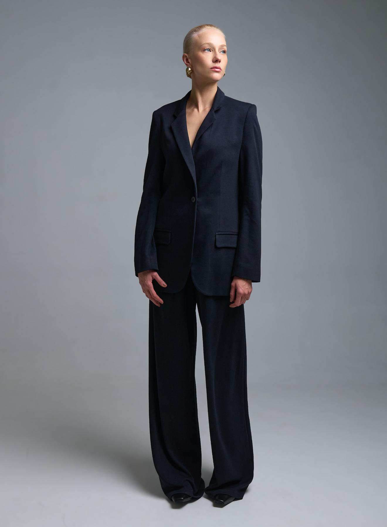 Blue loose fit pleated Trousers with elasticated waistband Milla - 1