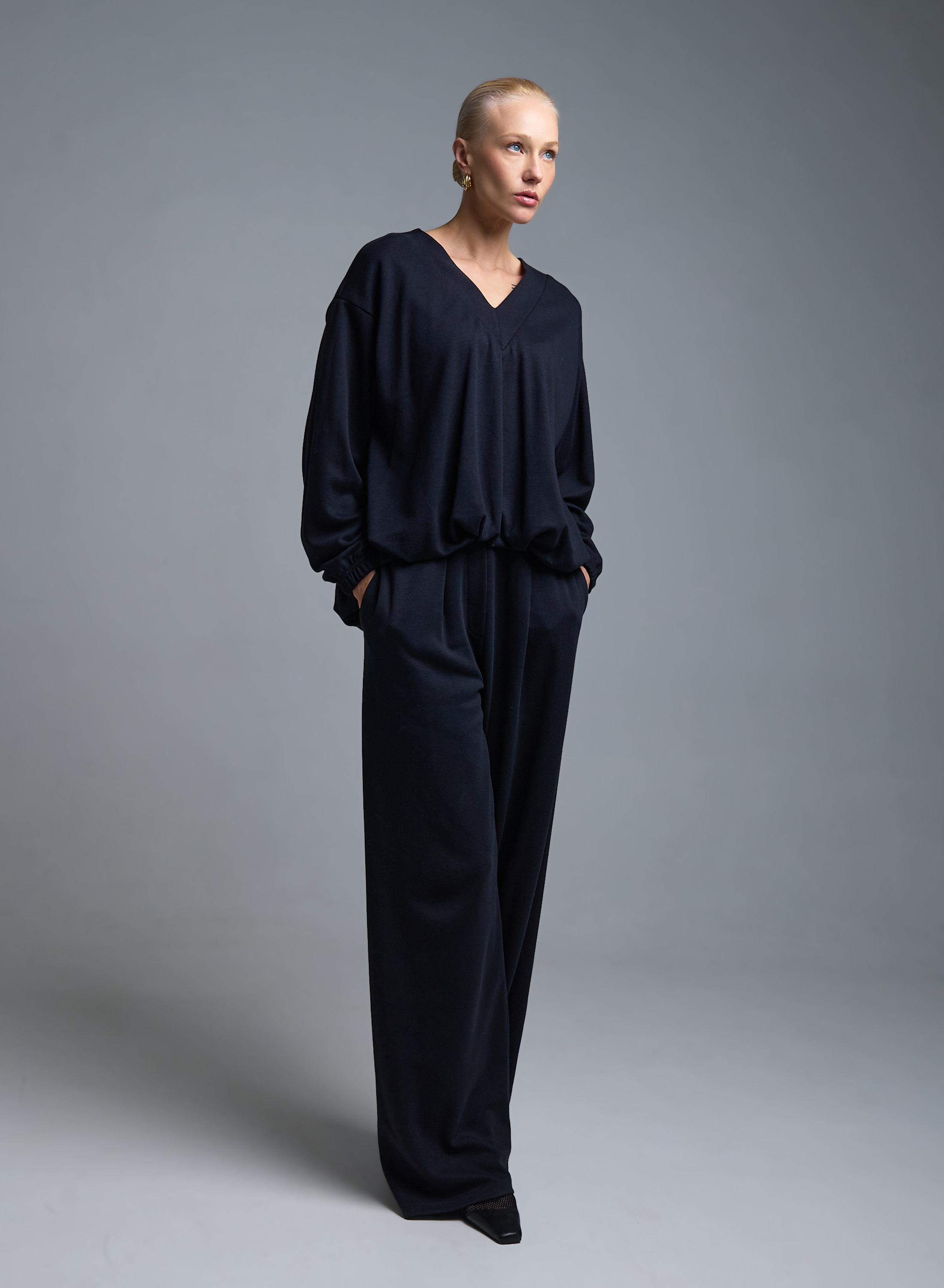 Blue loose fit pleated Trousers with elasticated waistband Milla - 3