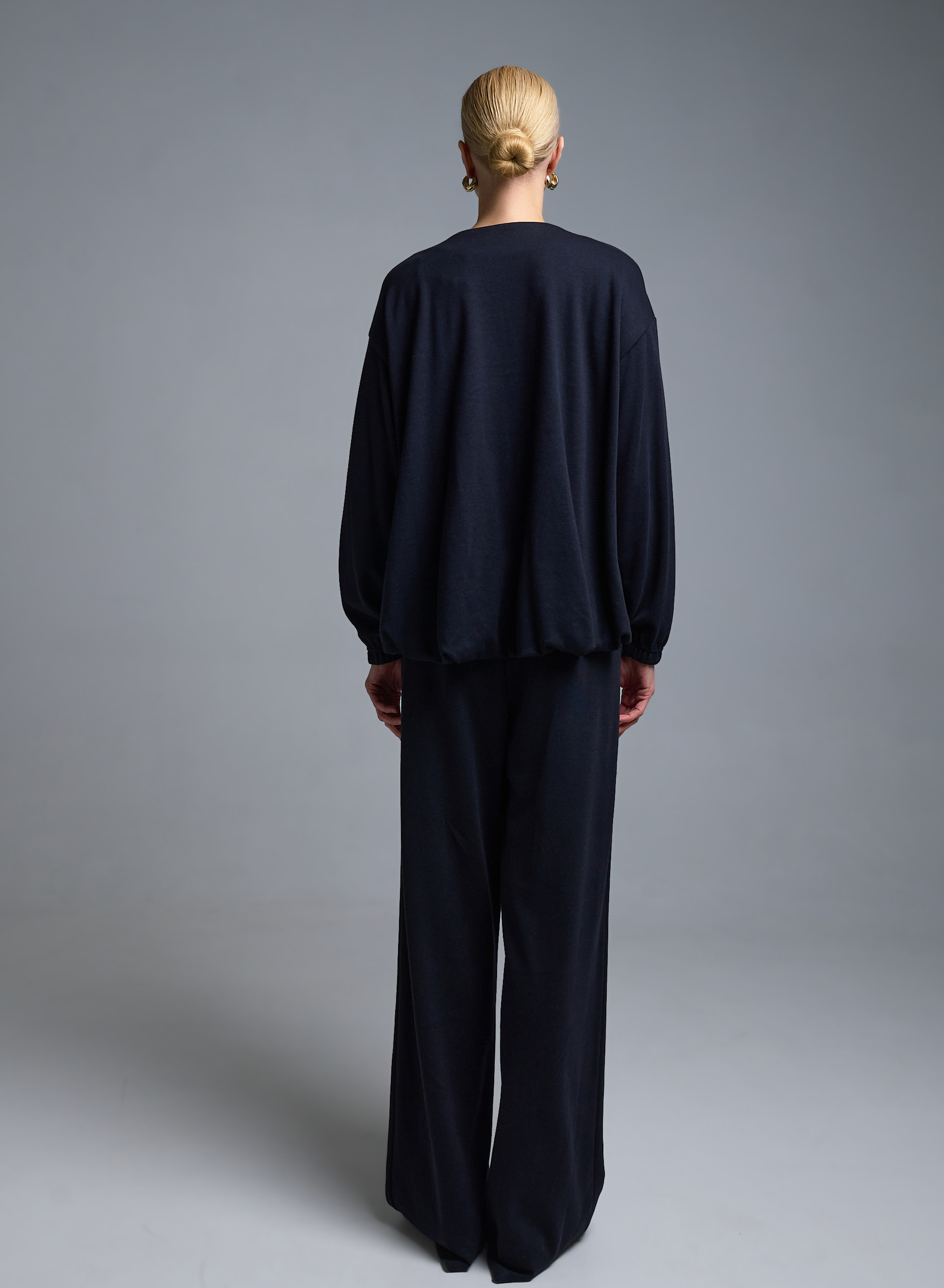 Μπλε Μπλούζα φούτερ balloon ασύμμετρη με V λαιμόκοψη Milla - 3