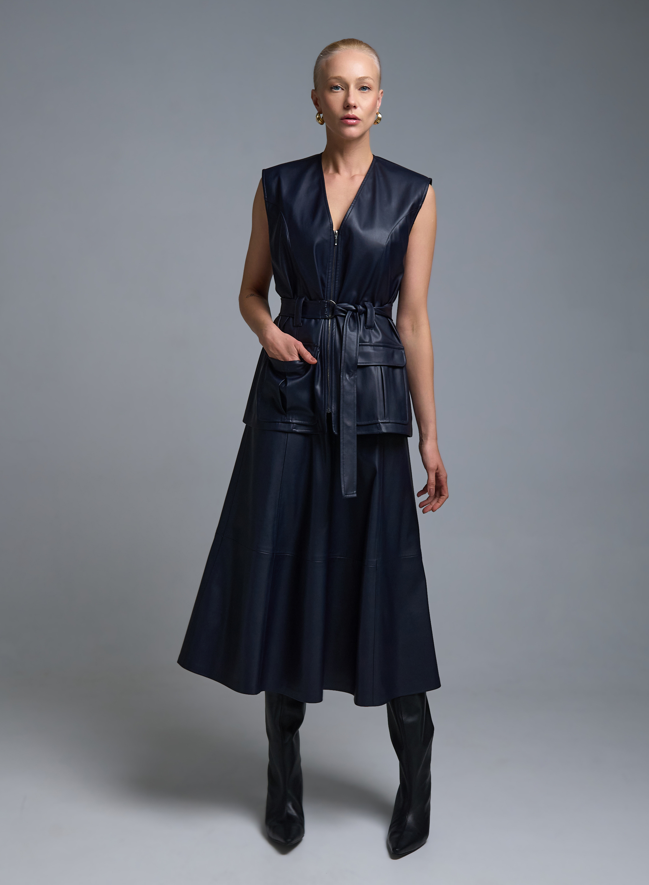 Μπλε Φούστα από οικολογικό δέρμα Milla - 0