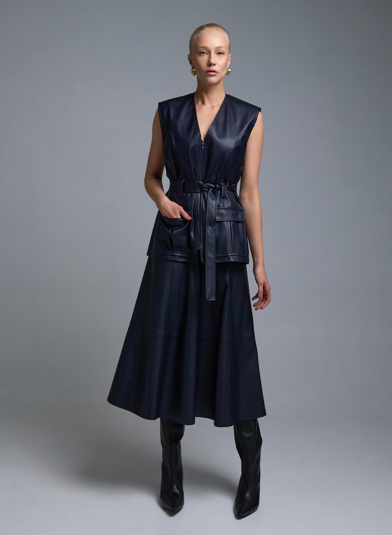 Μπλε Φούστα από οικολογικό δέρμα Milla - 1