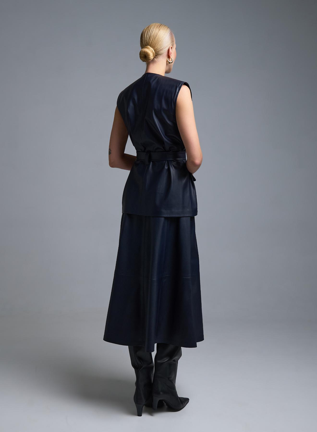 Μπλε Γιλέκο με ζώνη και εξωτερικές τσέπες μπροστά από οικολογικό δέρμα Milla - 5