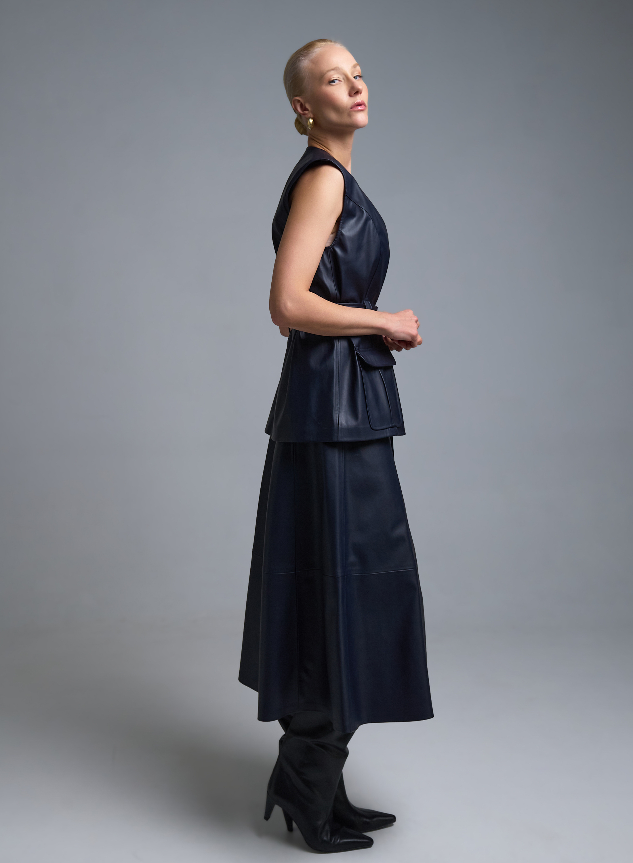 Μπλε Φούστα από οικολογικό δέρμα Milla - 3