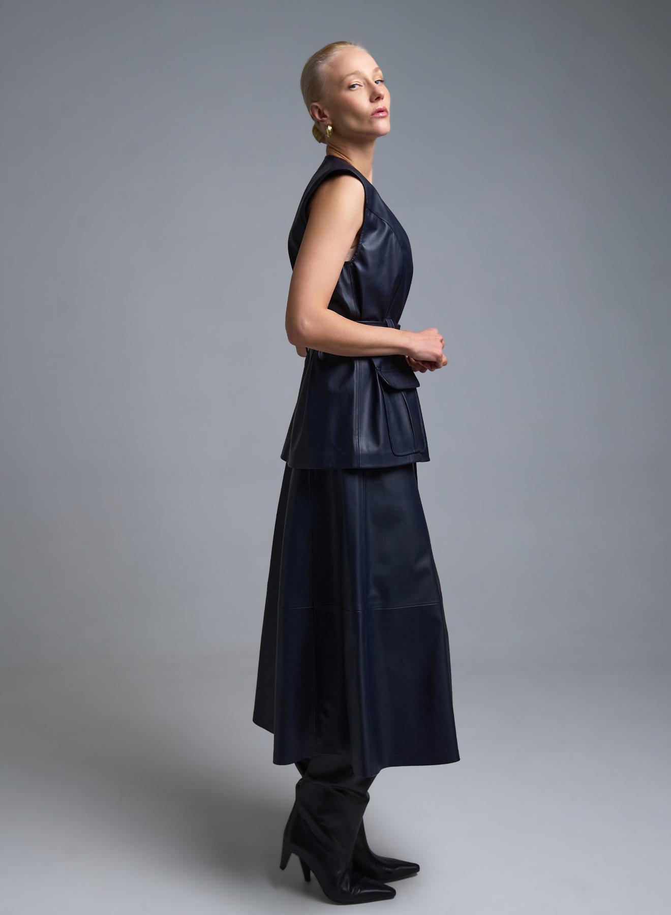 Μπλε Φούστα από οικολογικό δέρμα Milla - 4