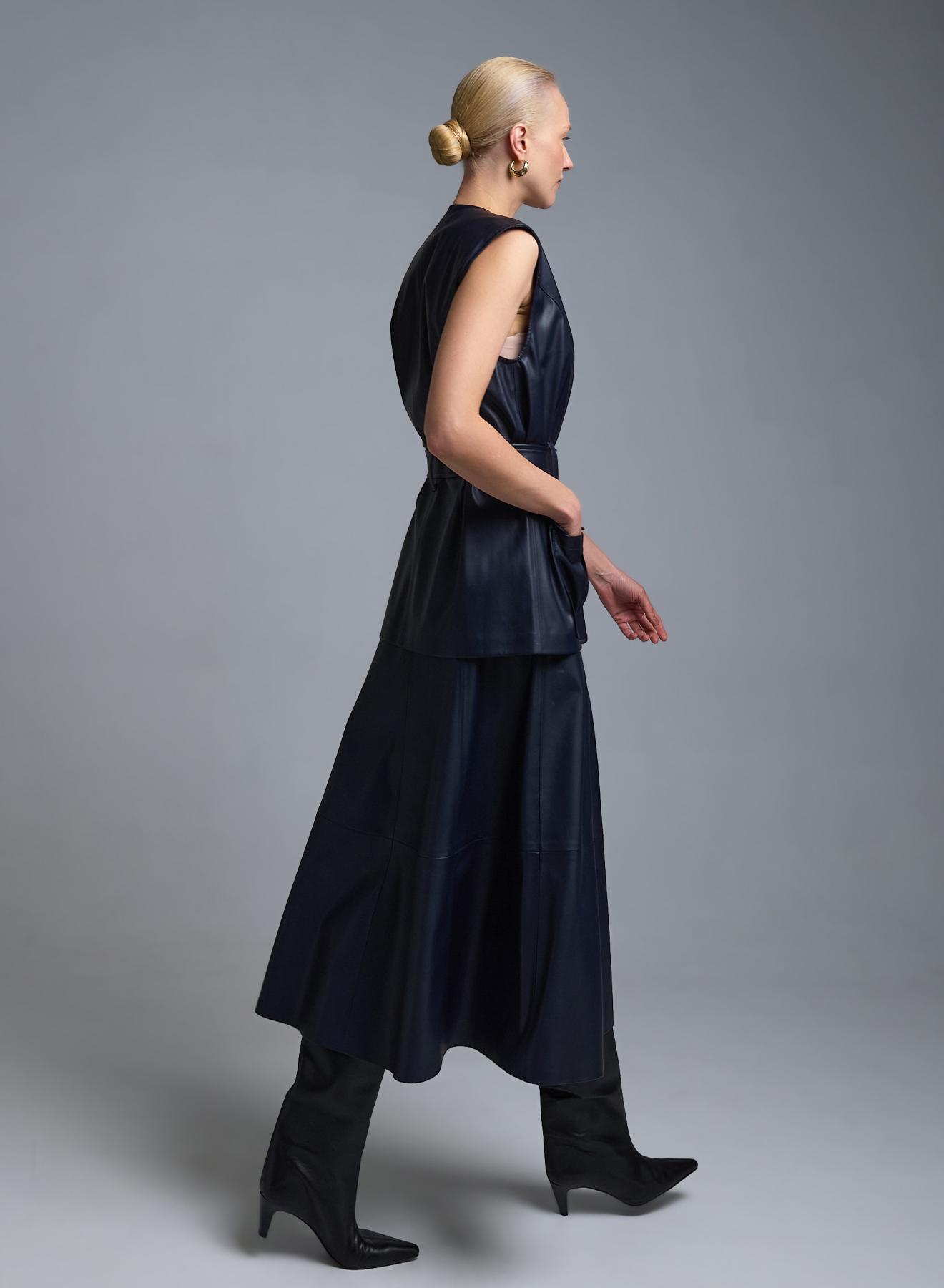 Μπλε Φούστα από οικολογικό δέρμα Milla - 2