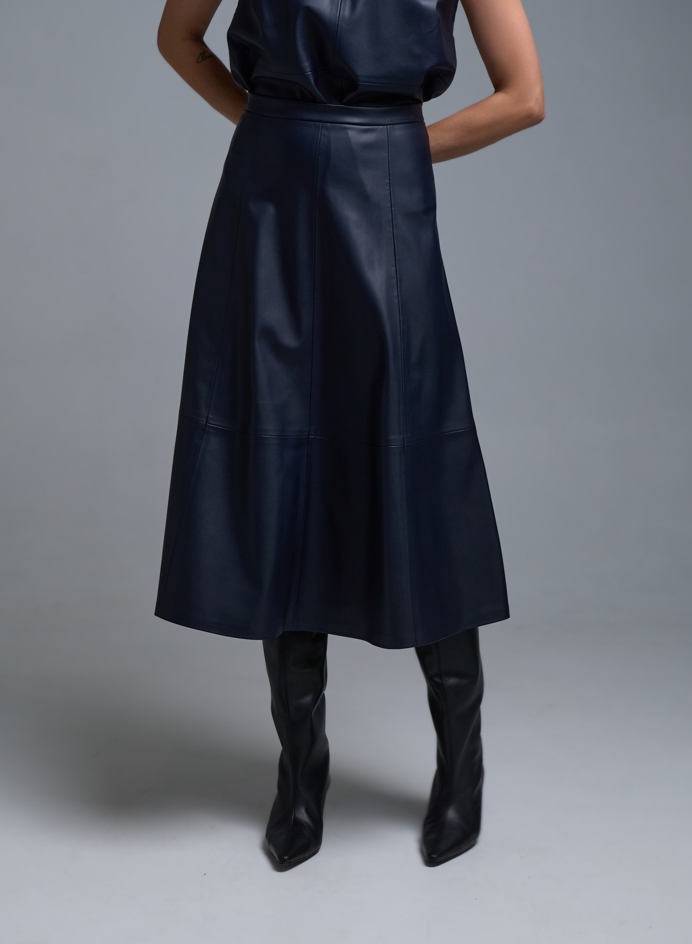 Μπλε Φούστα από οικολογικό δέρμα Milla - 4