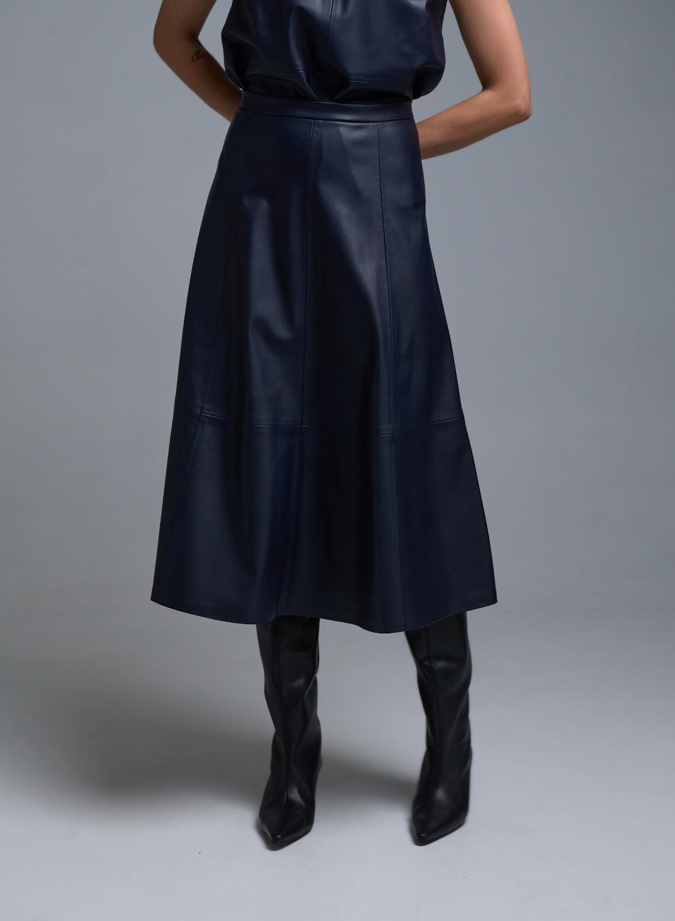 Μπλε Φούστα από οικολογικό δέρμα Milla - 5