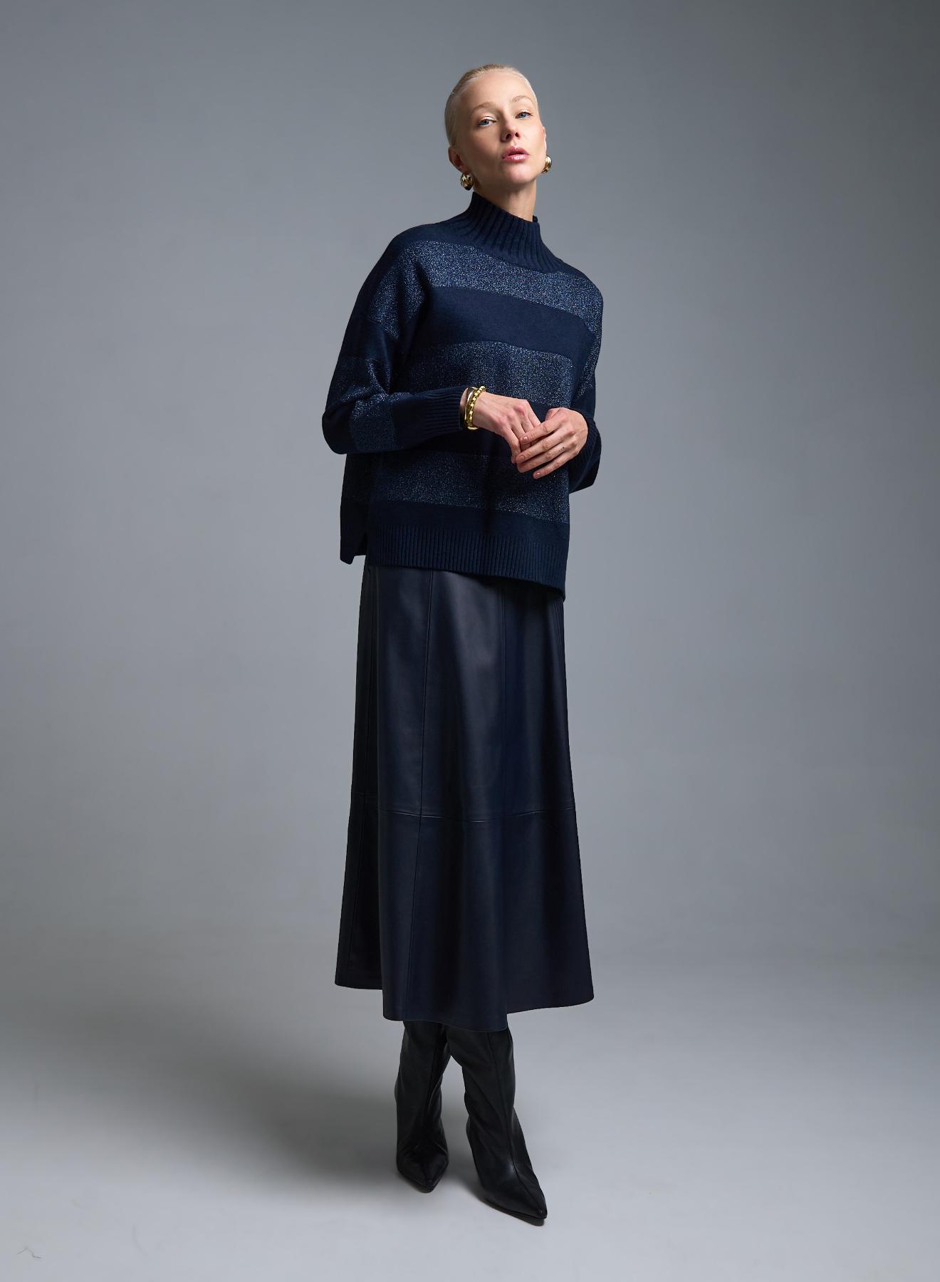 Μπλε Πουλόβερ ημιζιβάγκο με φαρδιές λούρεξ ρίγες Valentina Milano - 3