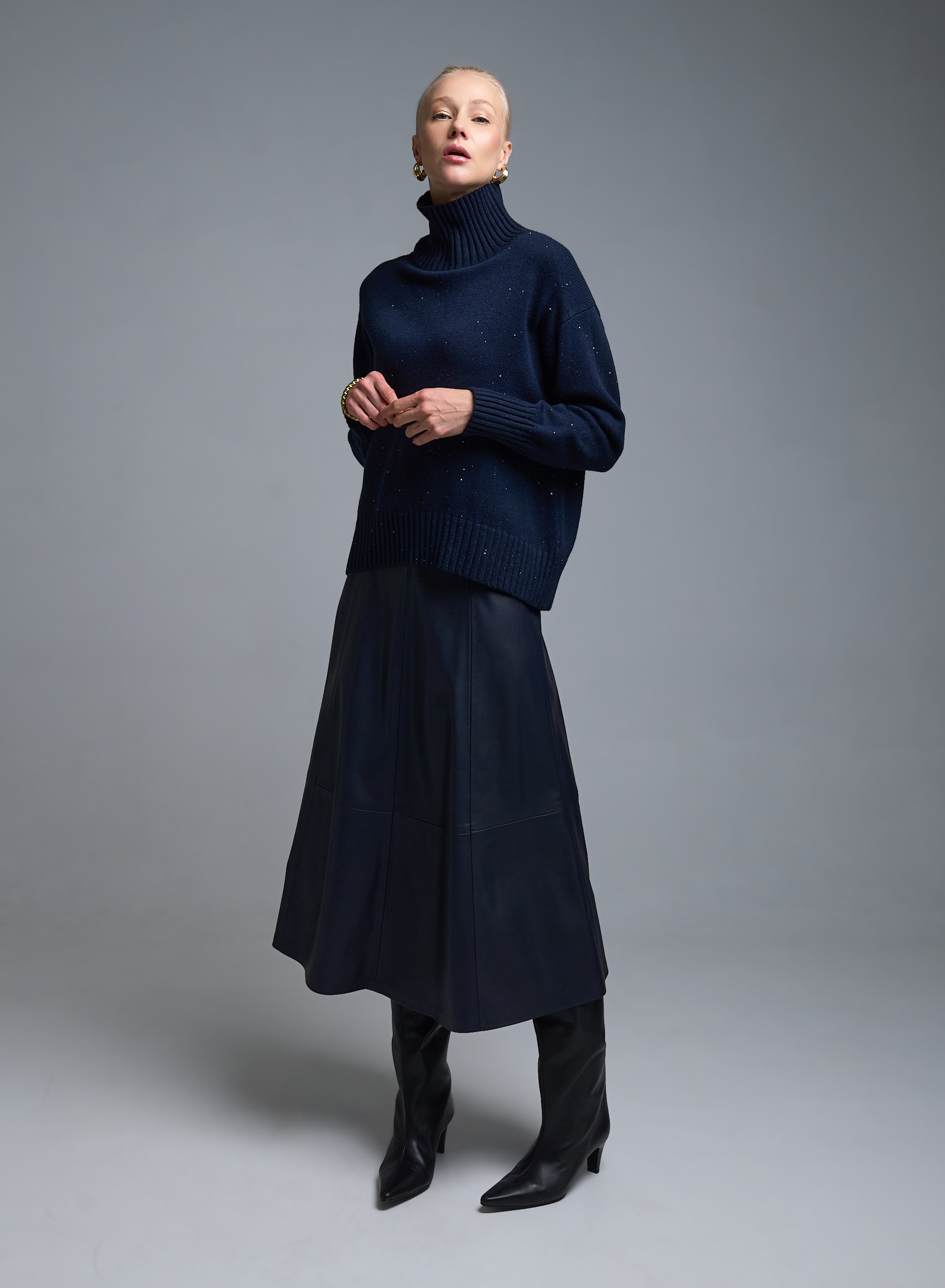 Μπλε Πουλόβερ ζιβάγκο με μικρές παγιέτες Valentina Milano - 1