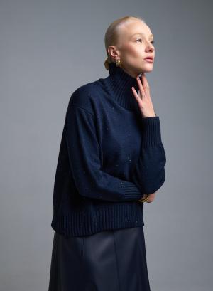 Μπλε Πουλόβερ ζιβάγκο με μικρές παγιέτες Valentina Milano - 53212