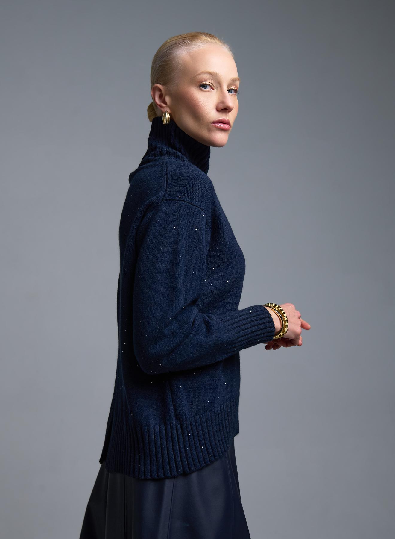 Μπλε Πουλόβερ ζιβάγκο με μικρές παγιέτες Valentina Milano - 3