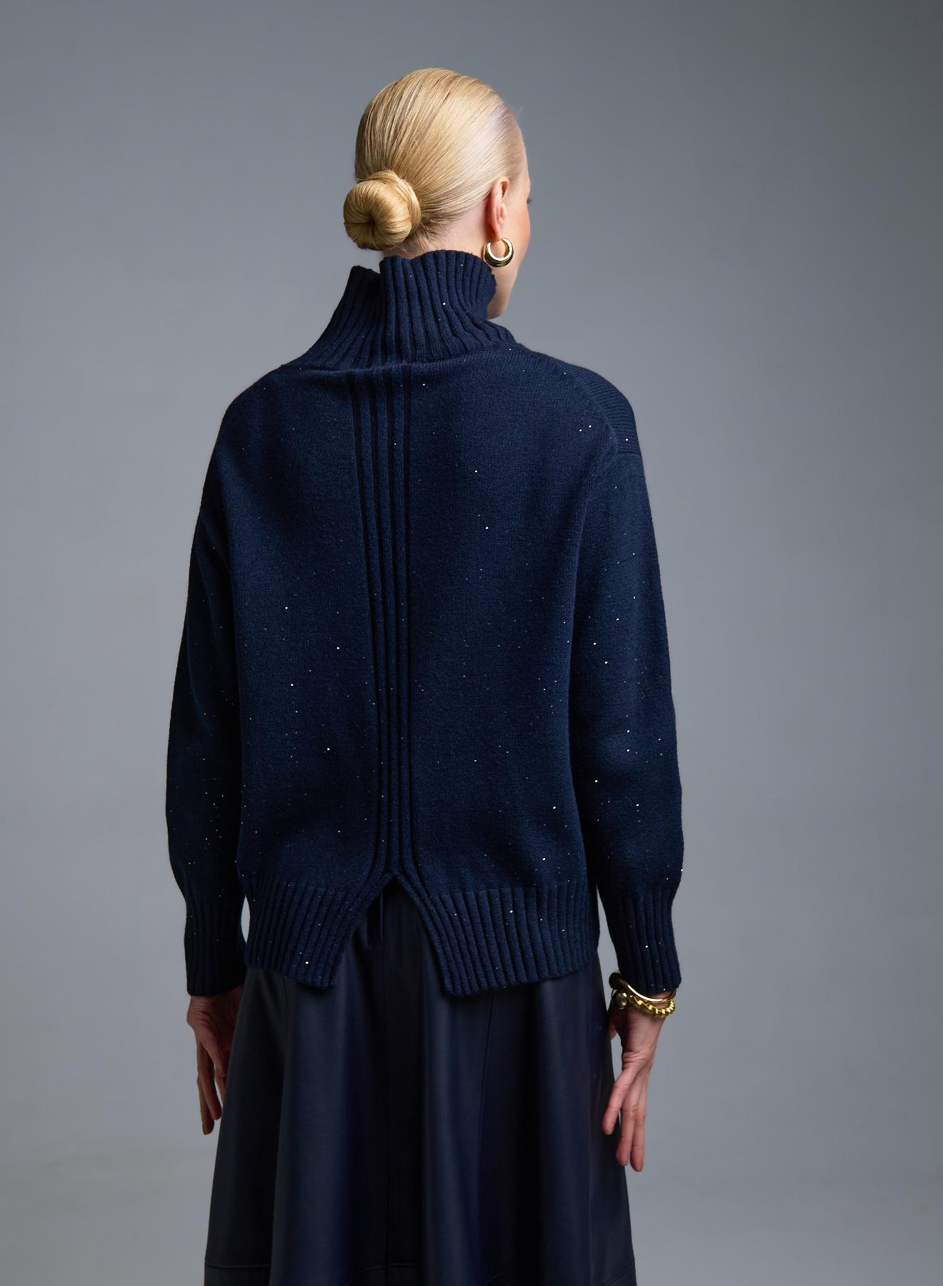 Μπλε Πουλόβερ ζιβάγκο με μικρές παγιέτες Valentina Milano - 4