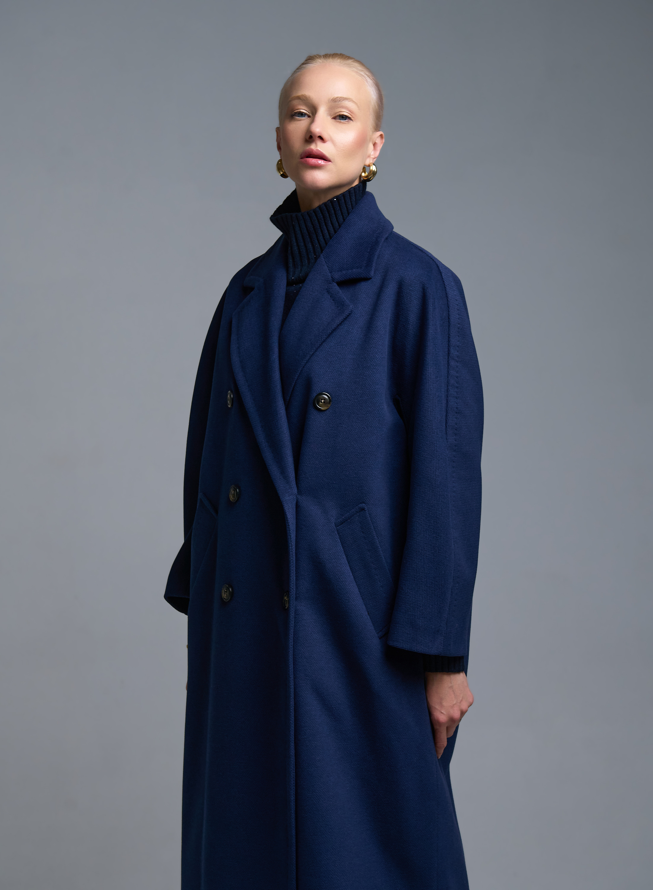 Μπλε σταυροκούμπωτο Παλτό Tensione In - 2