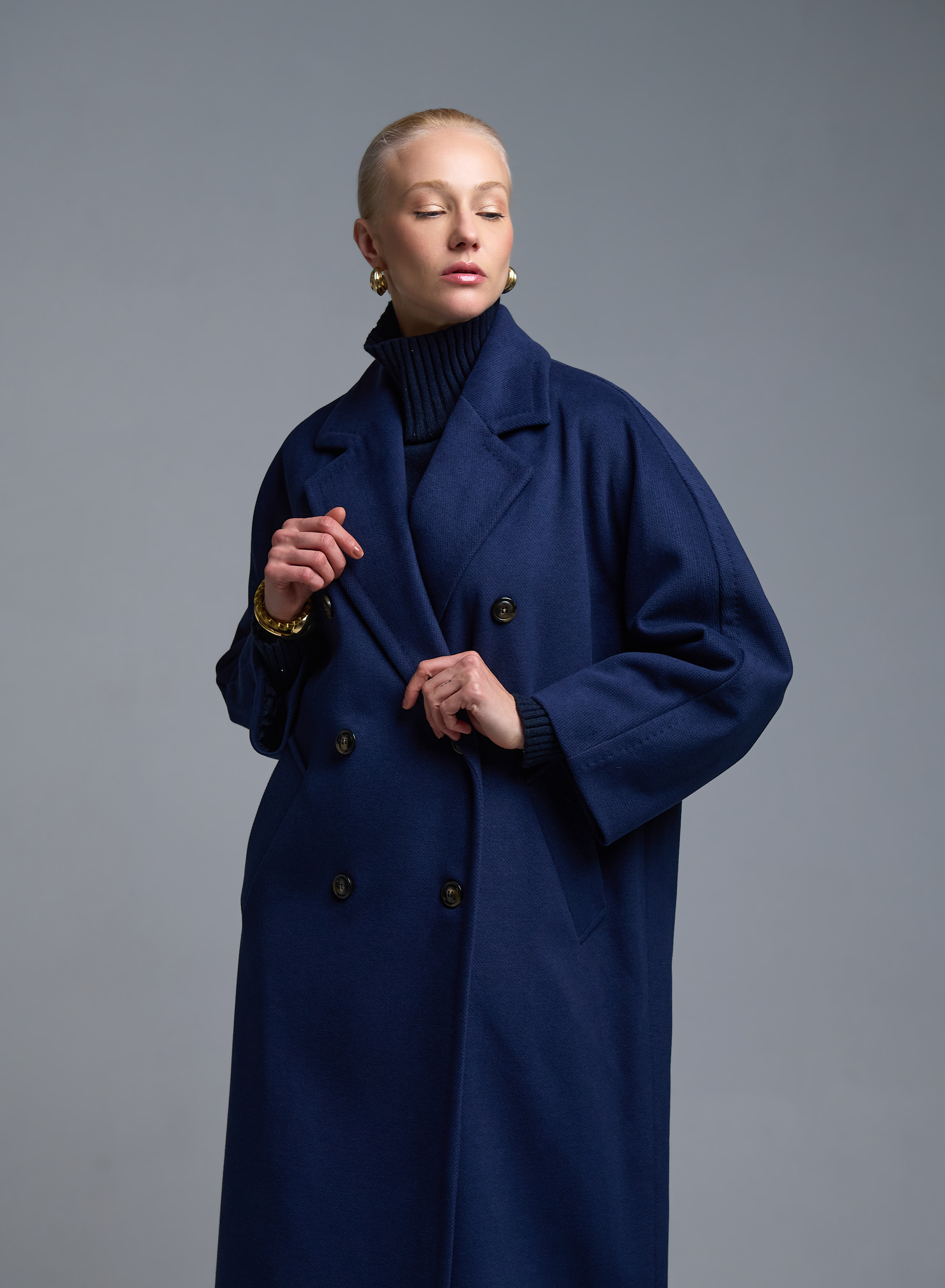 Μπλε σταυροκούμπωτο Παλτό Tensione In - 4