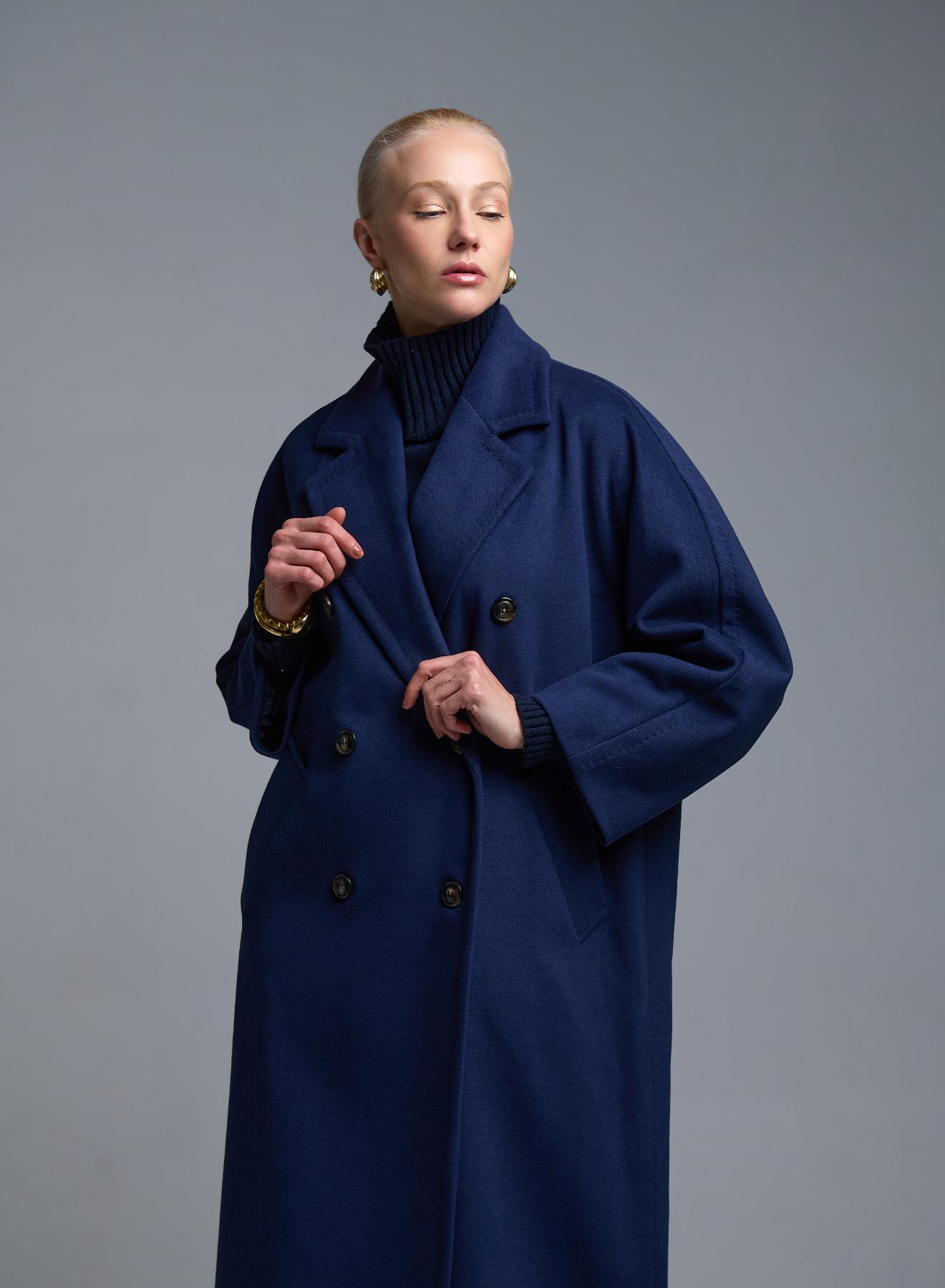 Μπλε σταυροκούμπωτο Παλτό Tensione In - 5