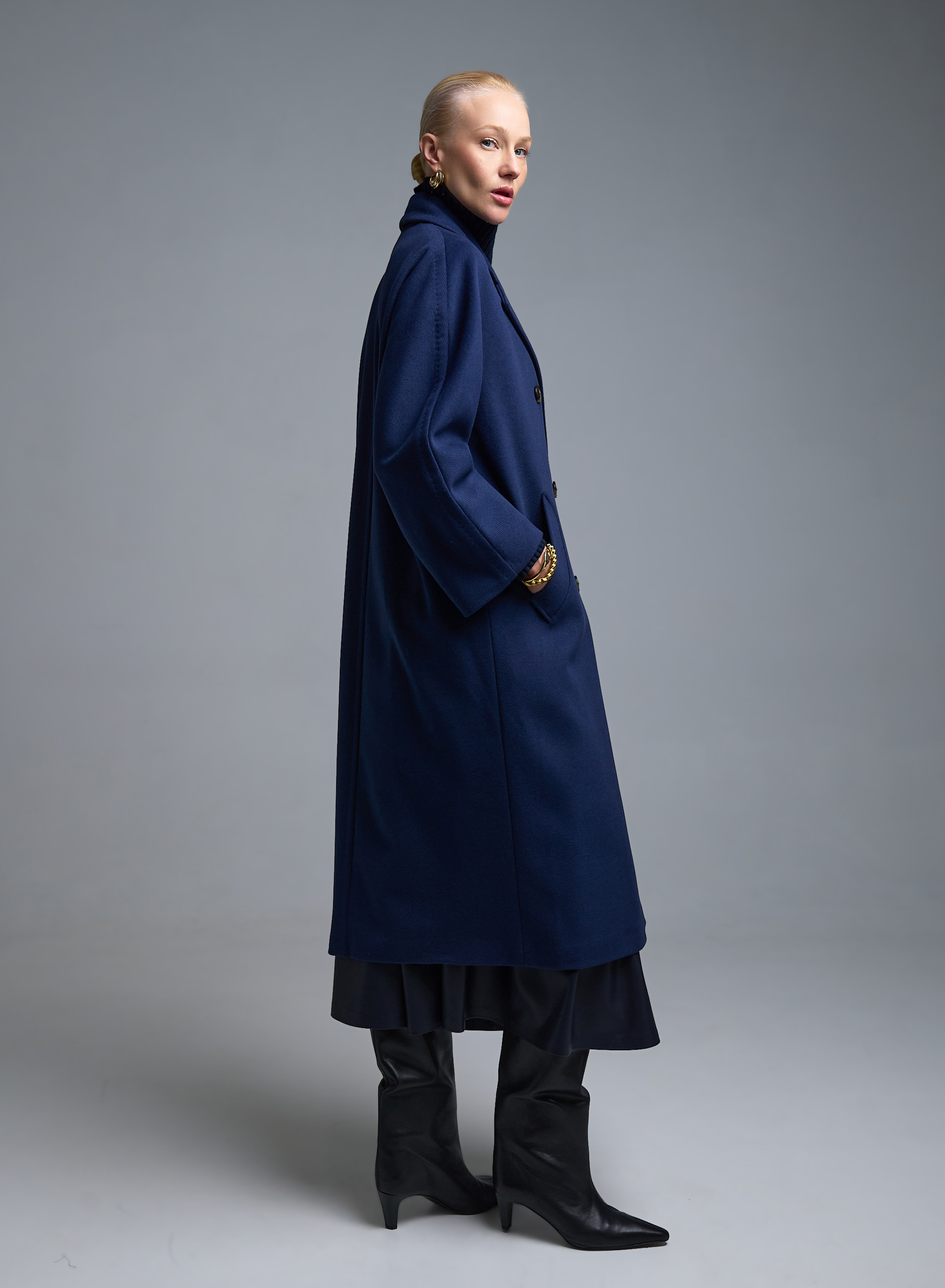 Μπλε σταυροκούμπωτο Παλτό Tensione In - 5