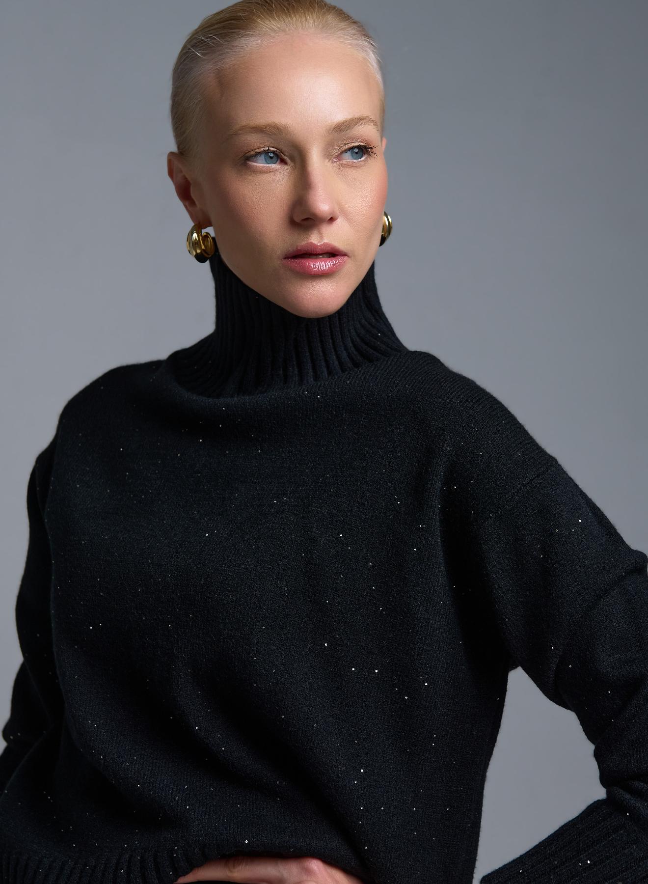 Black turtleneck Sweater with small sequins Valentina Milano - 2
