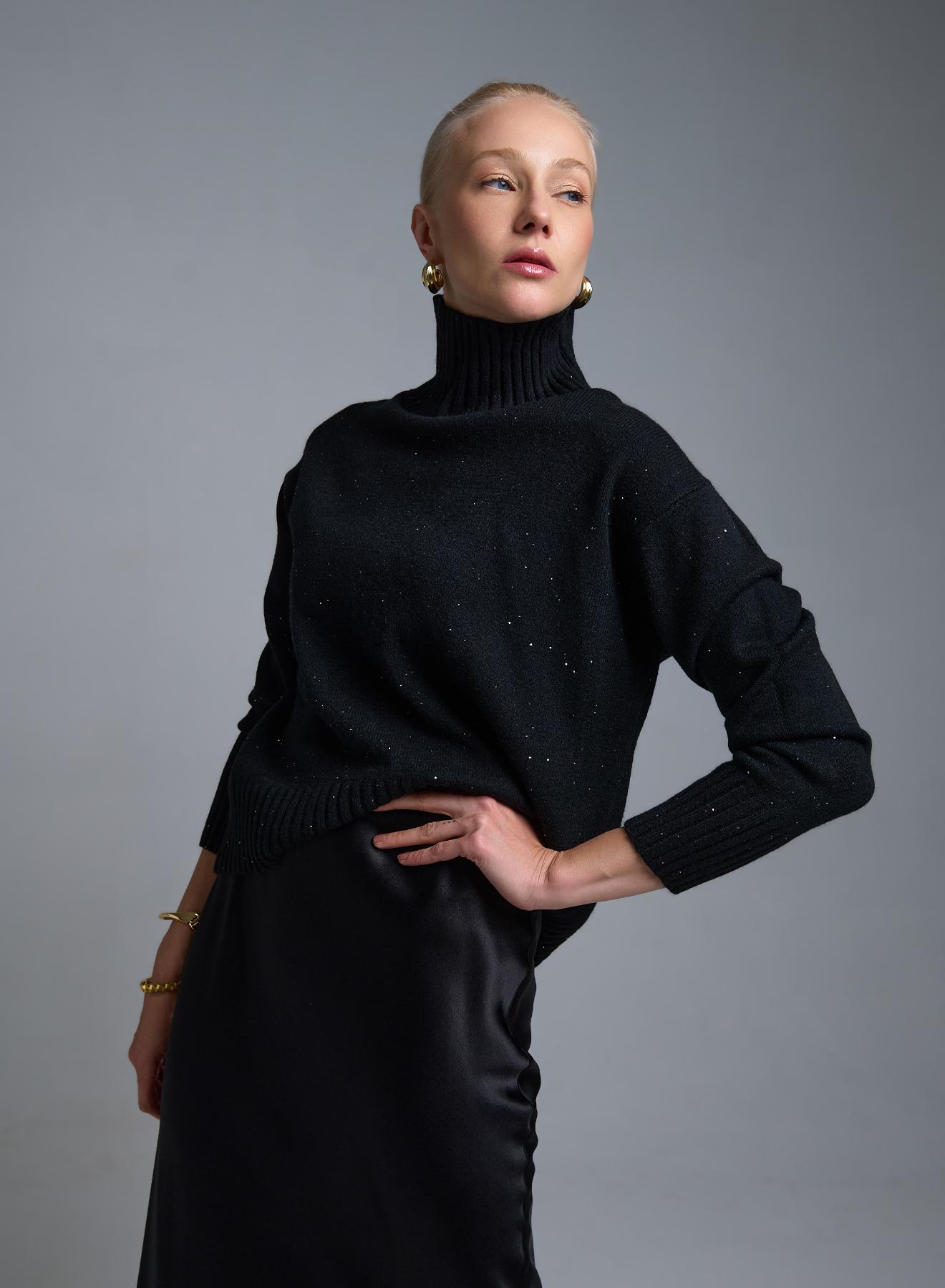 Black turtleneck Sweater with small sequins Valentina Milano - 3