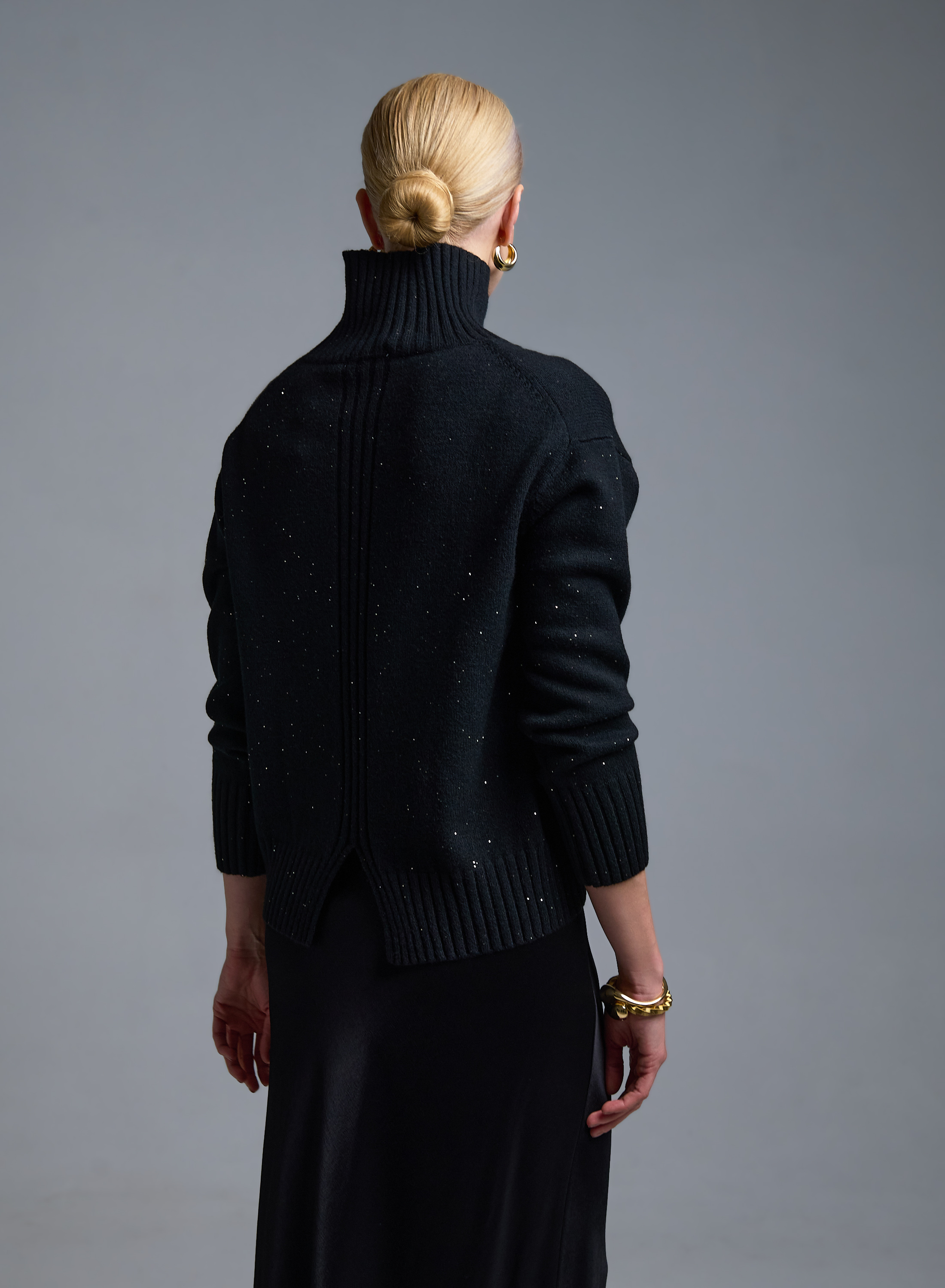 Black turtleneck Sweater with small sequins Valentina Milano - 4