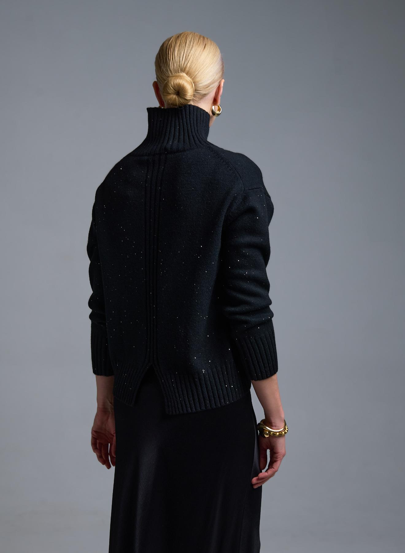 Black turtleneck Sweater with small sequins Valentina Milano - 5