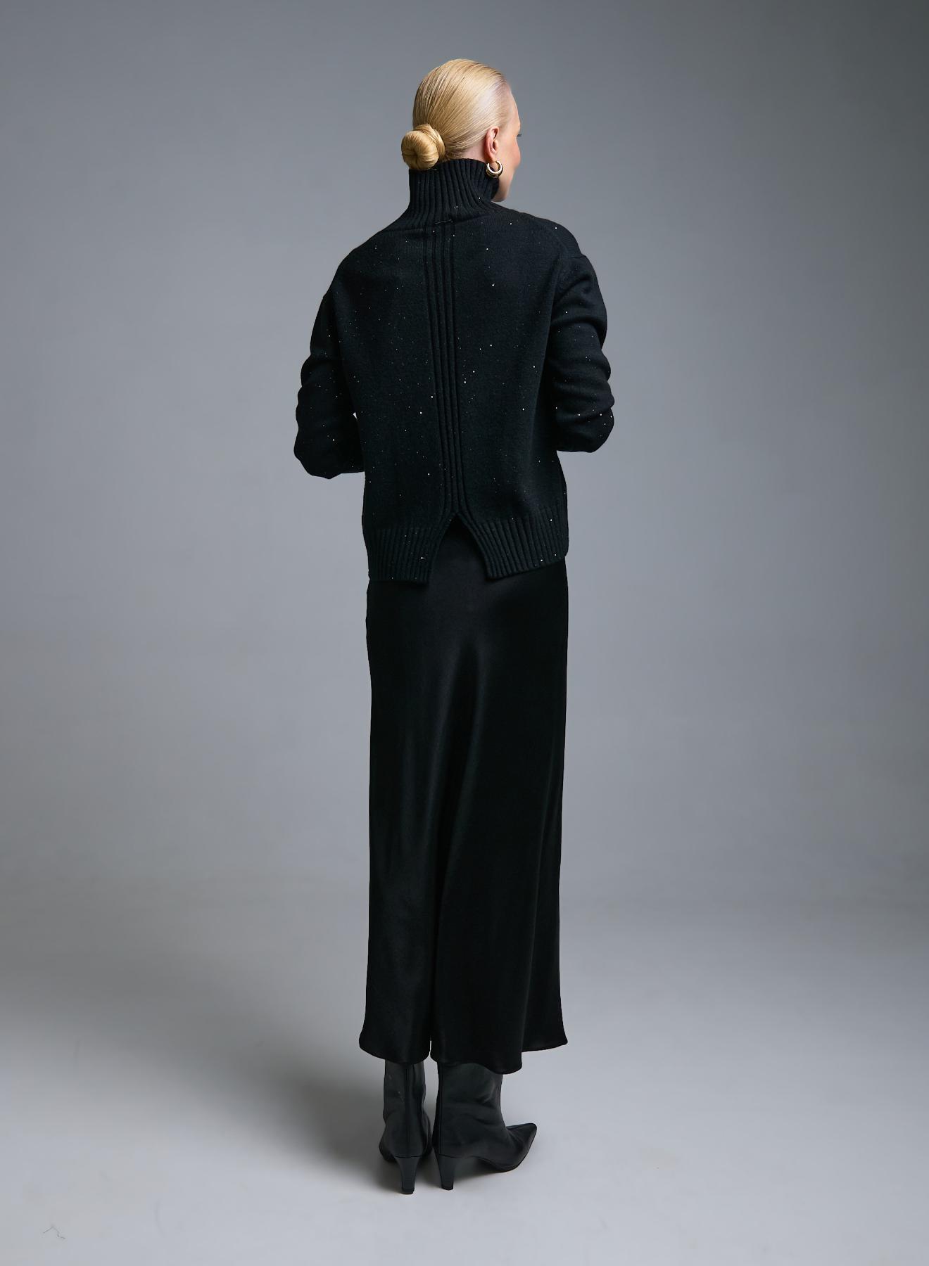 Μαύρη σατέν Φούστα σε ίσια γραμμή με λάστιχο στη μέση Emme Marella - 3