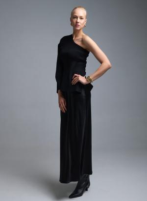 Μαύρη σατέν Φούστα σε ίσια γραμμή με λάστιχο στη μέση Emme Marella - 53274