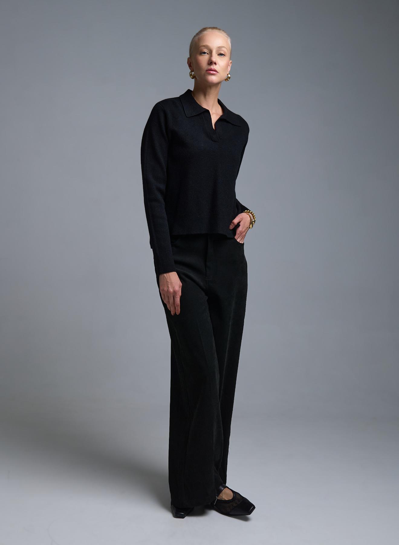 Μαύρο Πουλόβερ με V λαιμόκοψη και με γιακά Valentina Milano - 2