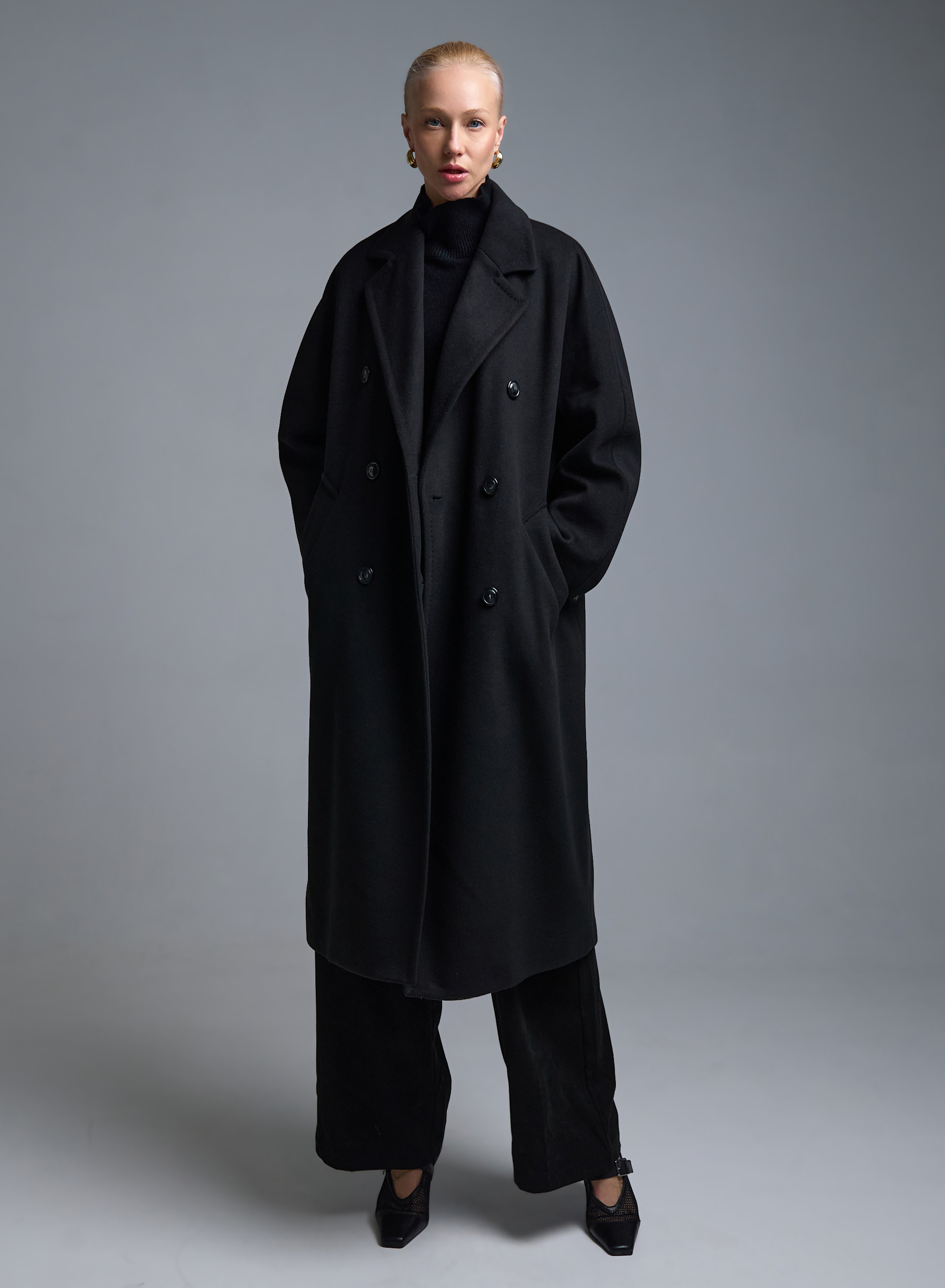 Μαύρο σταυροκούμπωτο Παλτό Tensione In - 0