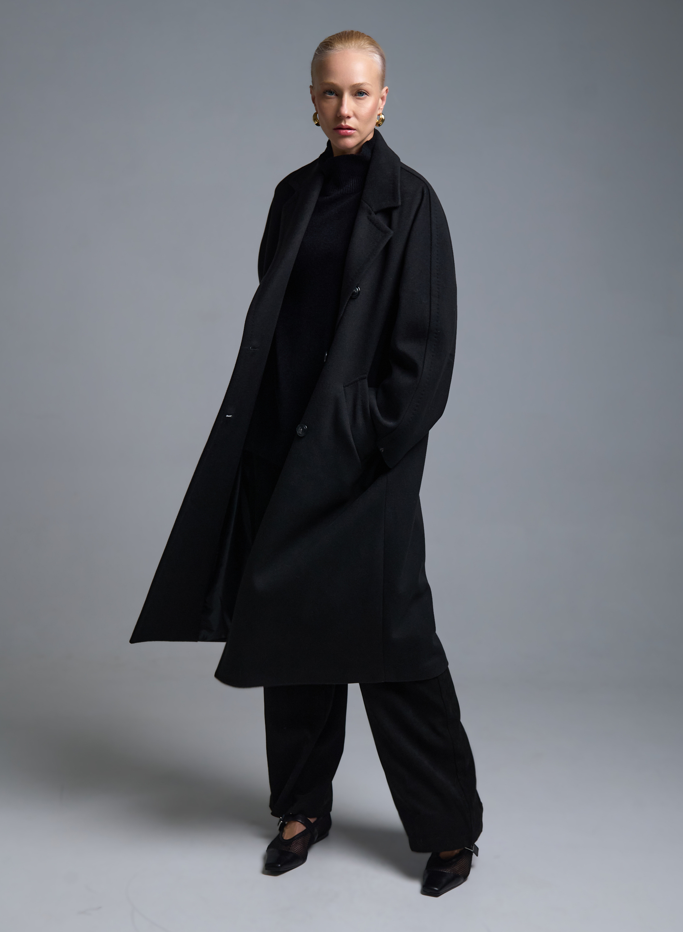 Μαύρο σταυροκούμπωτο Παλτό Tensione In - 3