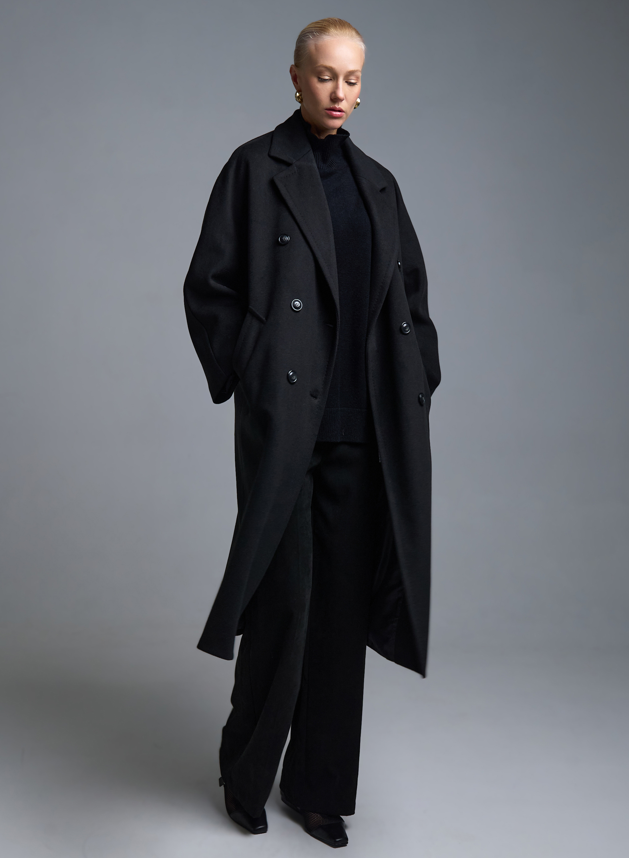 Μαύρο σταυροκούμπωτο Παλτό Tensione In - 2