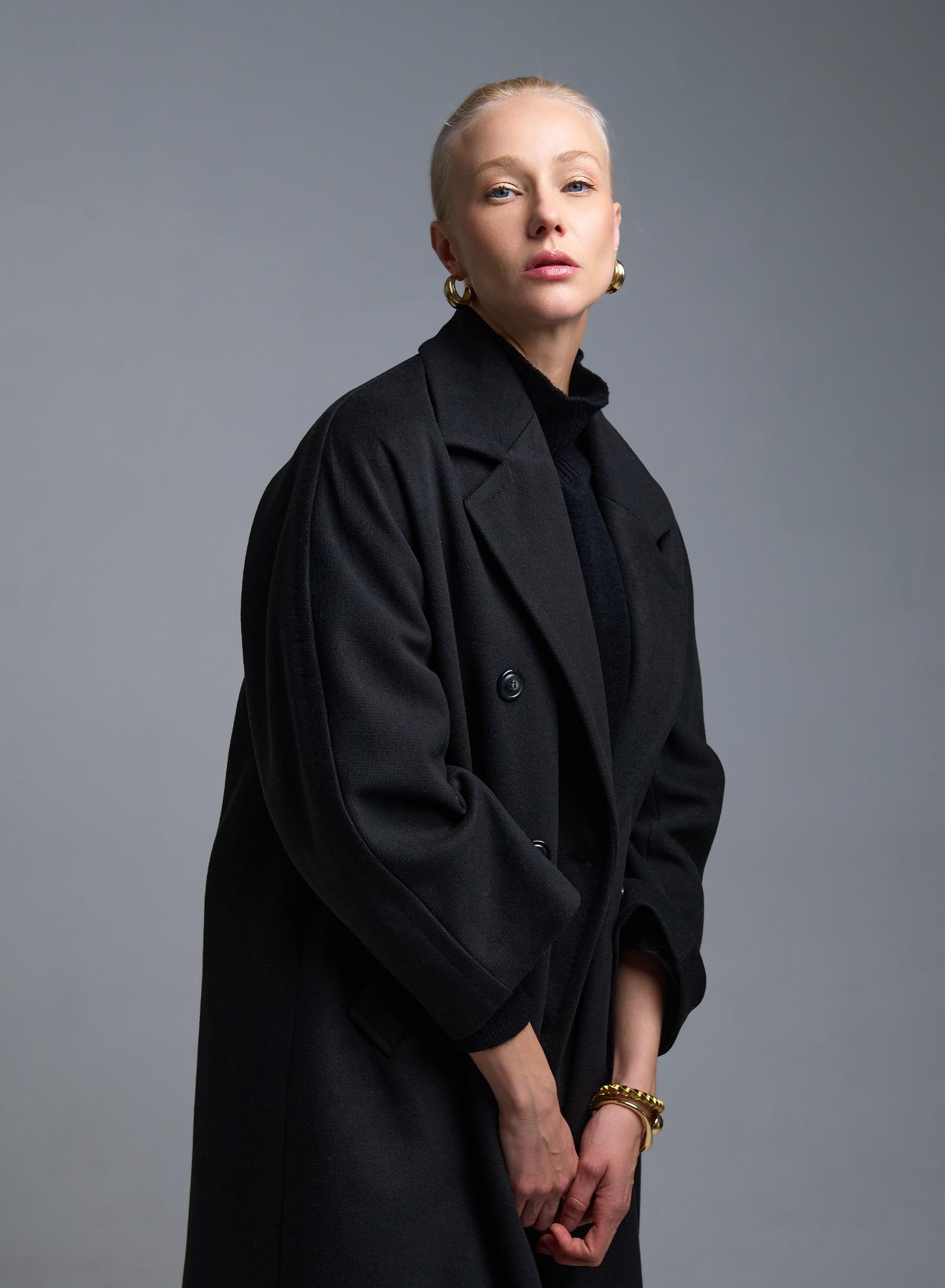 Μαύρο σταυροκούμπωτο Παλτό Tensione In - 2