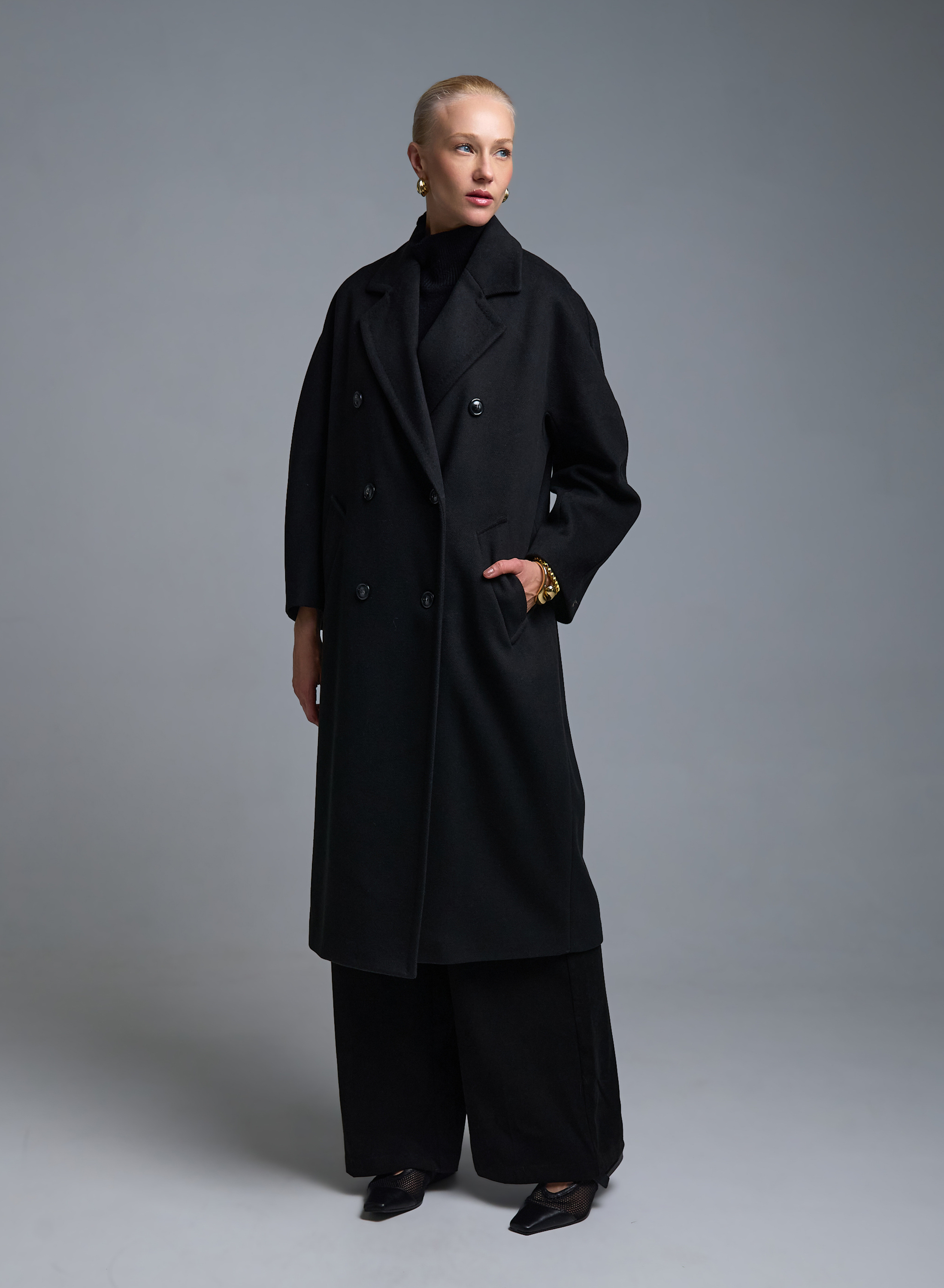 Μαύρο σταυροκούμπωτο Παλτό Tensione In - 4