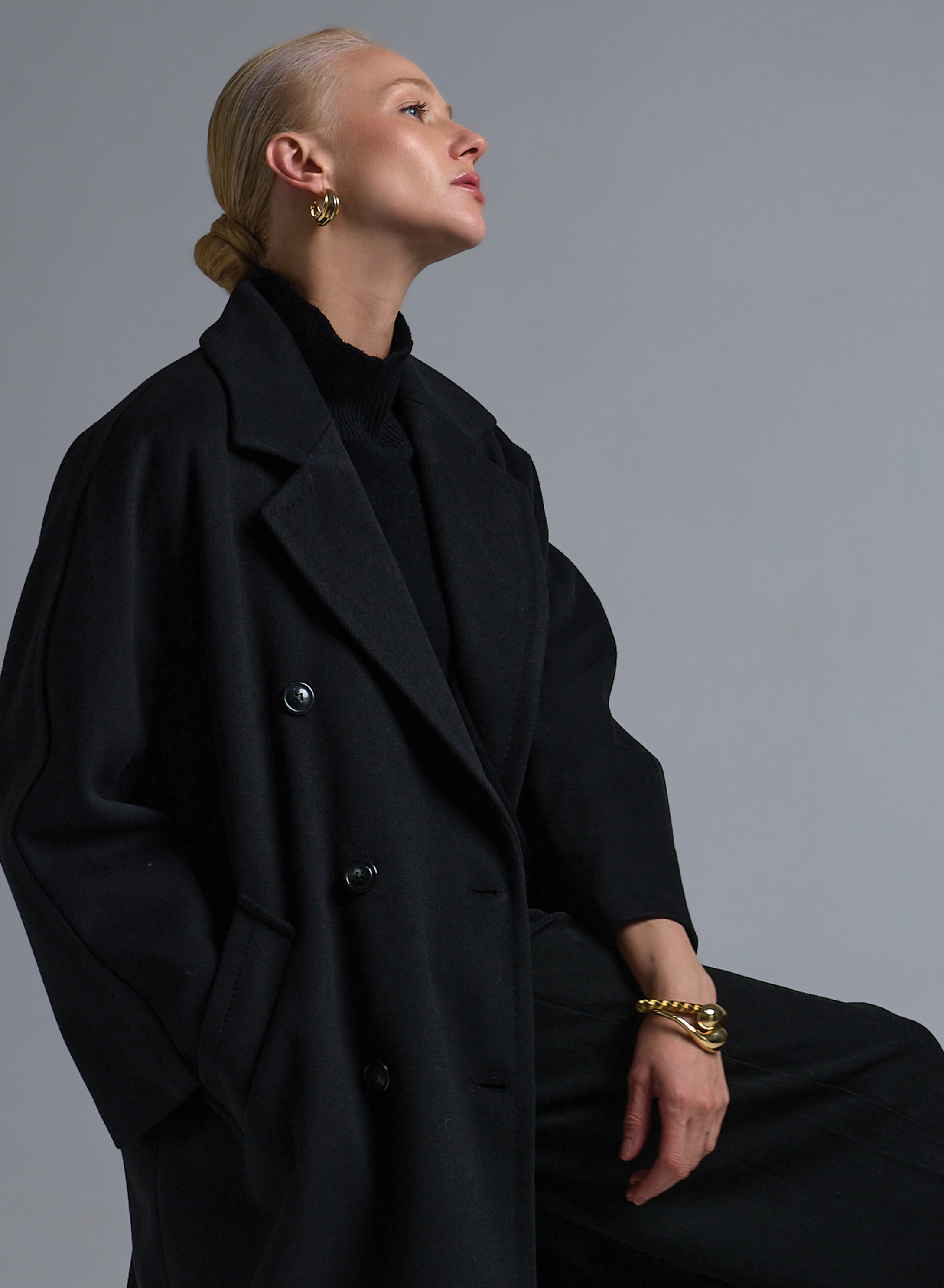 Μαύρο σταυροκούμπωτο Παλτό Tensione In - 5