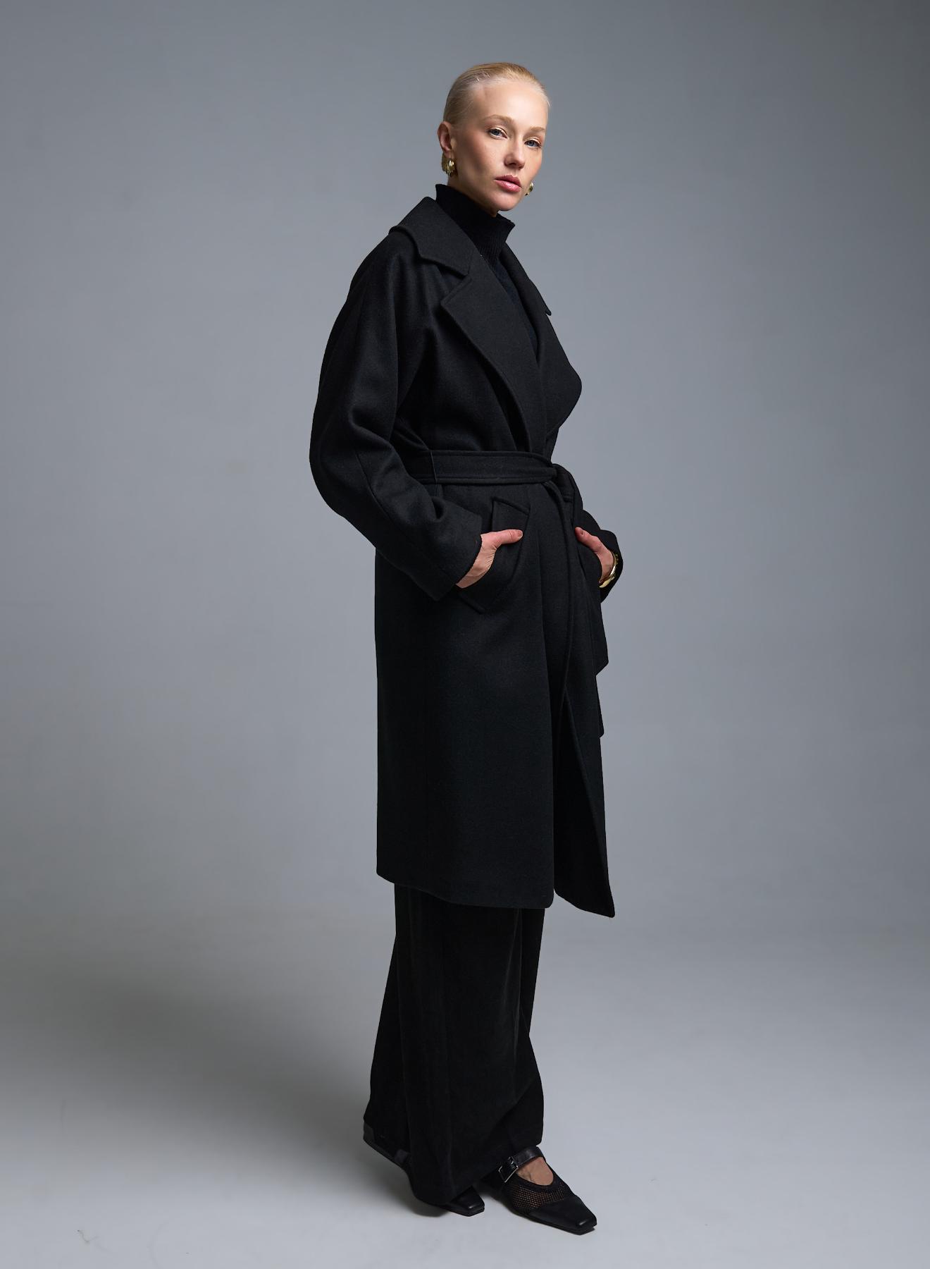 Μαύρο Παλτό με ζώνη Motel - 2