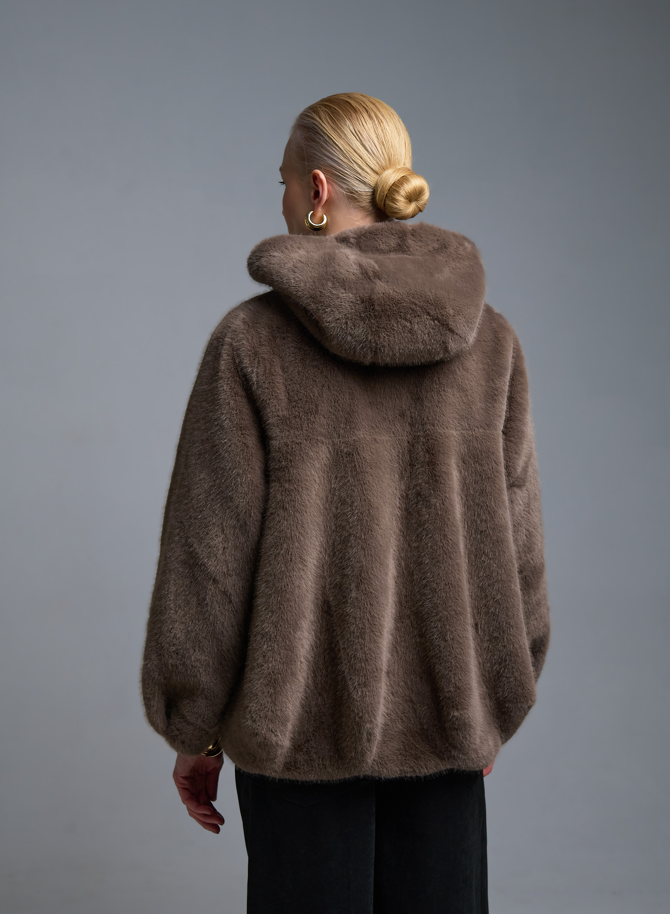 Taupe Μπουφάν με κουκούλα από οικολογική γούνα Motel - 4