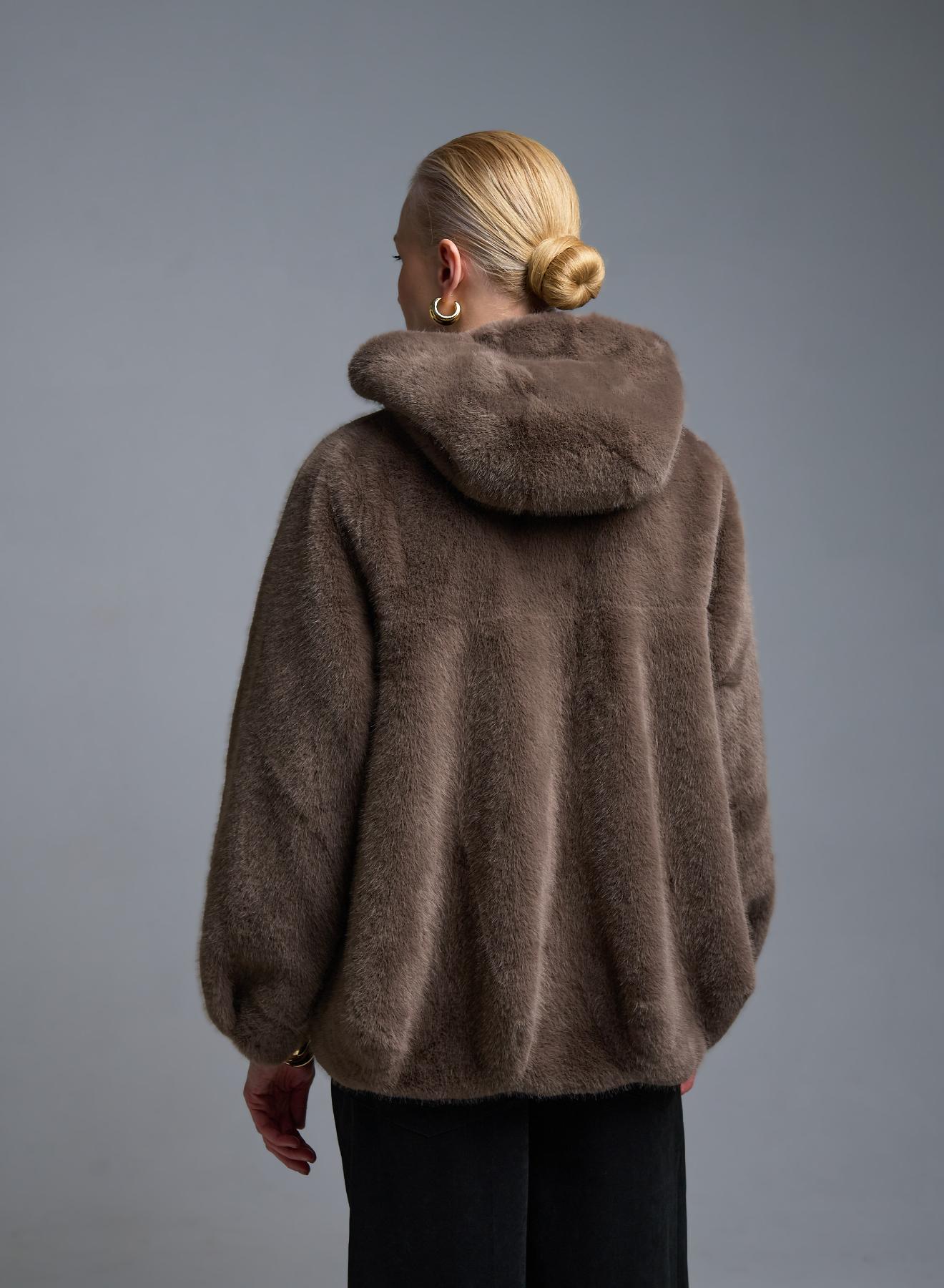 Taupe Μπουφάν με κουκούλα από οικολογική γούνα Motel - 5