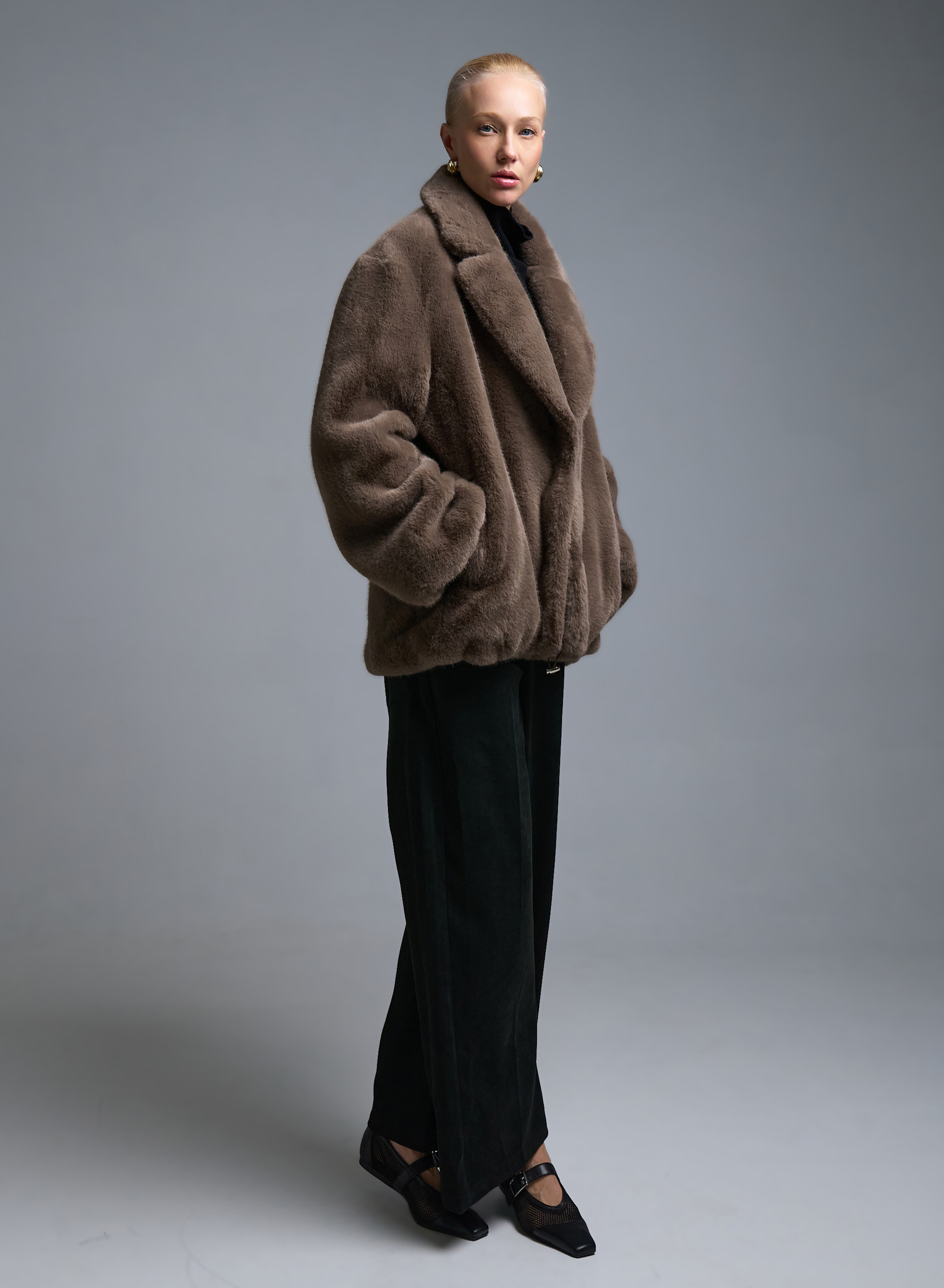 Taupe Μπουφάν με πέτο από οικολογική γούνα Motel - 1