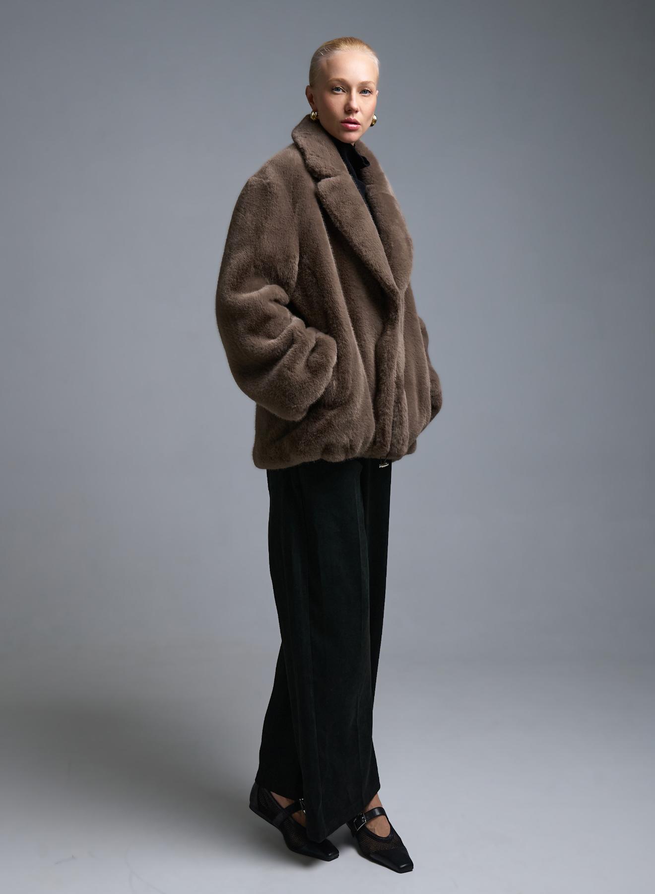 Taupe Μπουφάν με πέτο από οικολογική γούνα Motel - 2