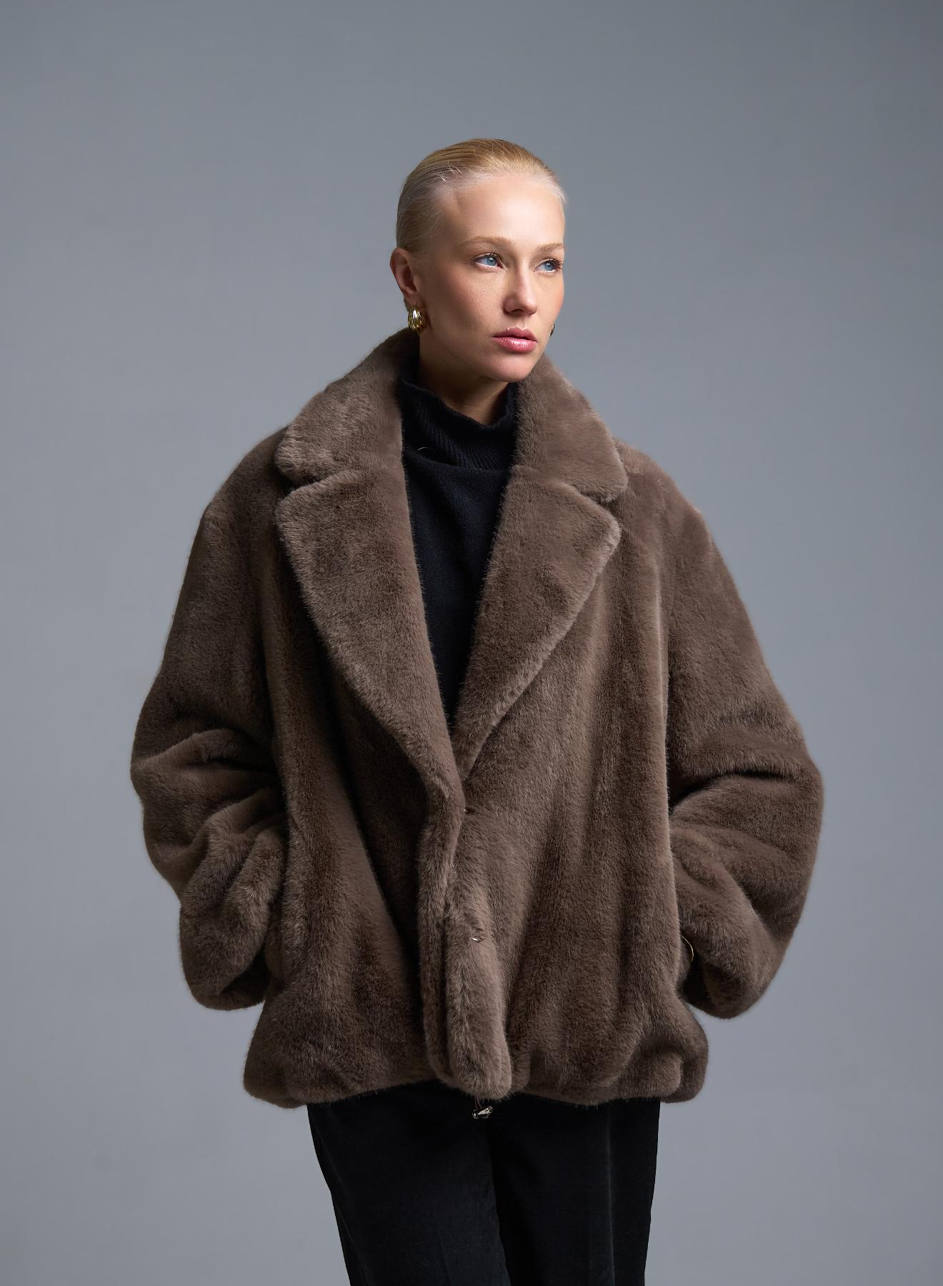 Taupe Μπουφάν με πέτο από οικολογική γούνα Motel - 1