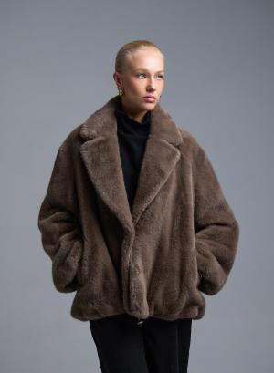 Taupe Μπουφάν με πέτο από οικολογική γούνα Motel - 53401