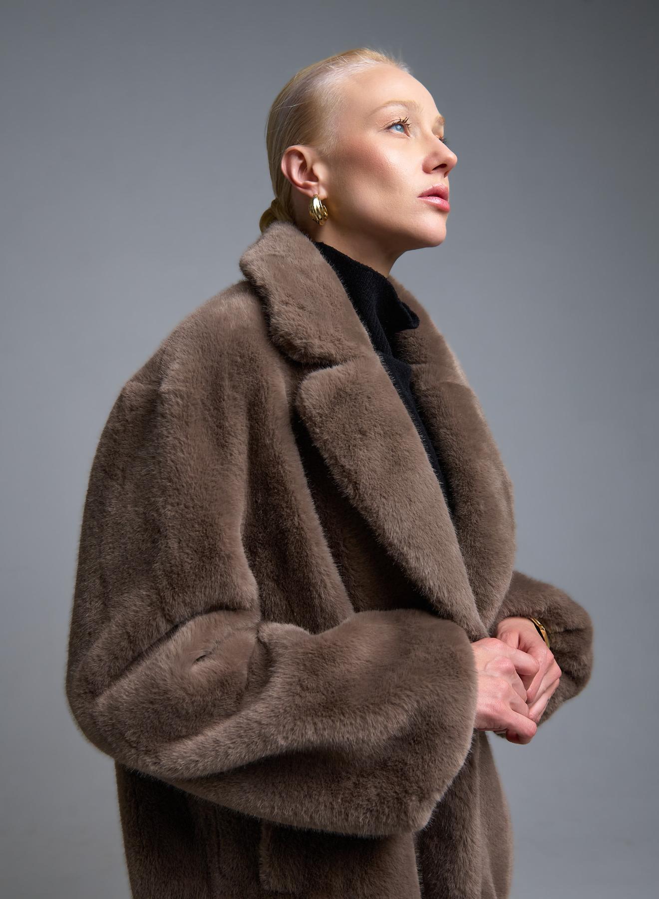 Taupe Μπουφάν με πέτο από οικολογική γούνα Motel - 3