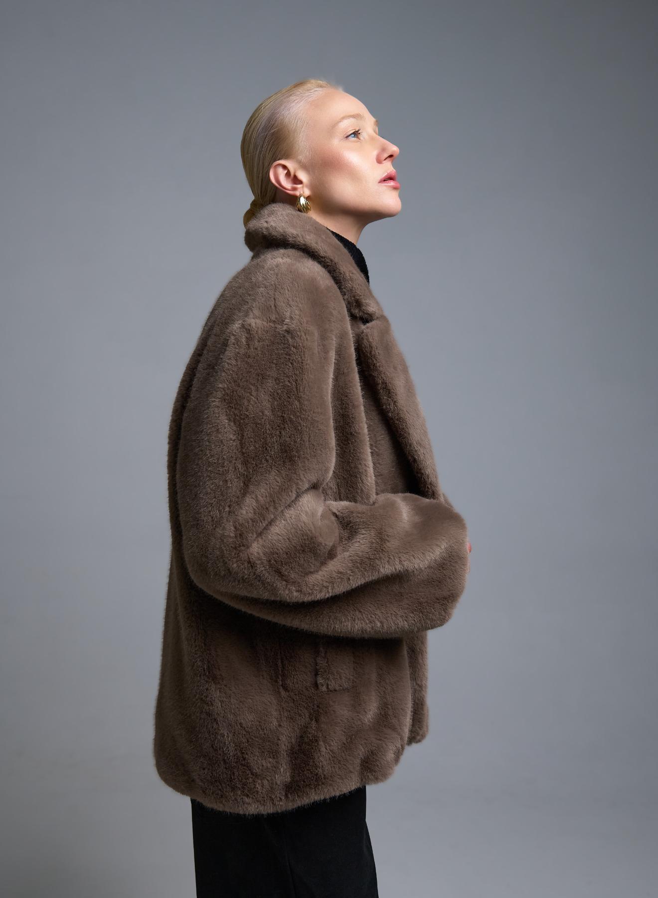 Taupe Μπουφάν με πέτο από οικολογική γούνα Motel - 4
