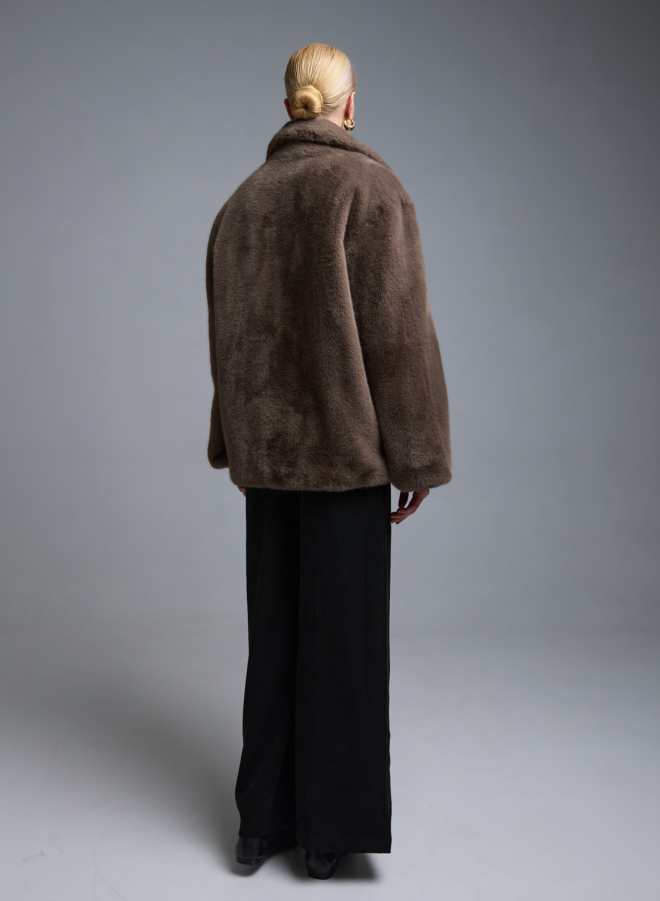 Taupe Μπουφάν με πέτο από οικολογική γούνα Motel - 4